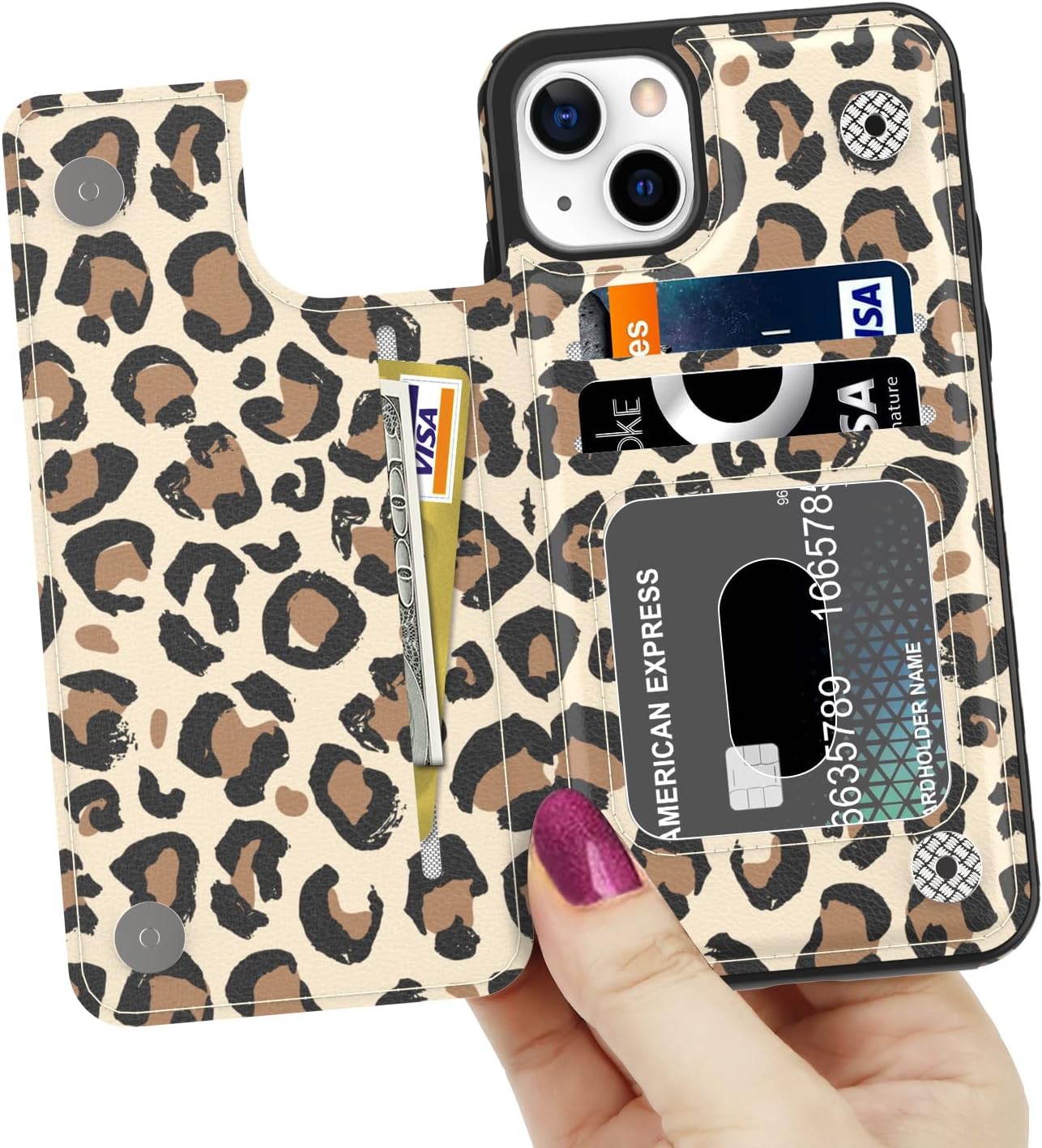 LETO Funda para iPhone 15 con tapa tipo cartera de cuero tipo folio, diseños de flores de moda, ranuras para tarjetas, función atril, funda