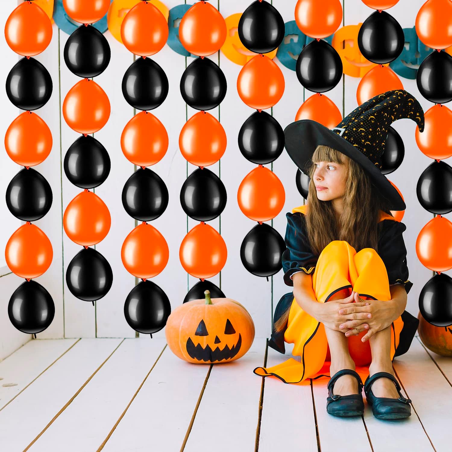 Globos de látex de 6 pulgadas, 100 globos de enlace rápido para decoración de fiestas (negro y naranja)