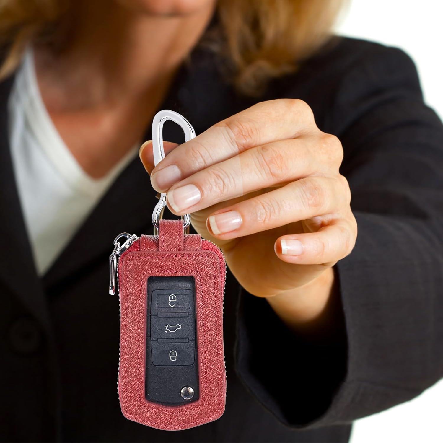 Funda universal para llavero de automóvil de alta calidad, funda de cuero para llavero, protector de llavero, soporte para llavero remoto (borgoña)