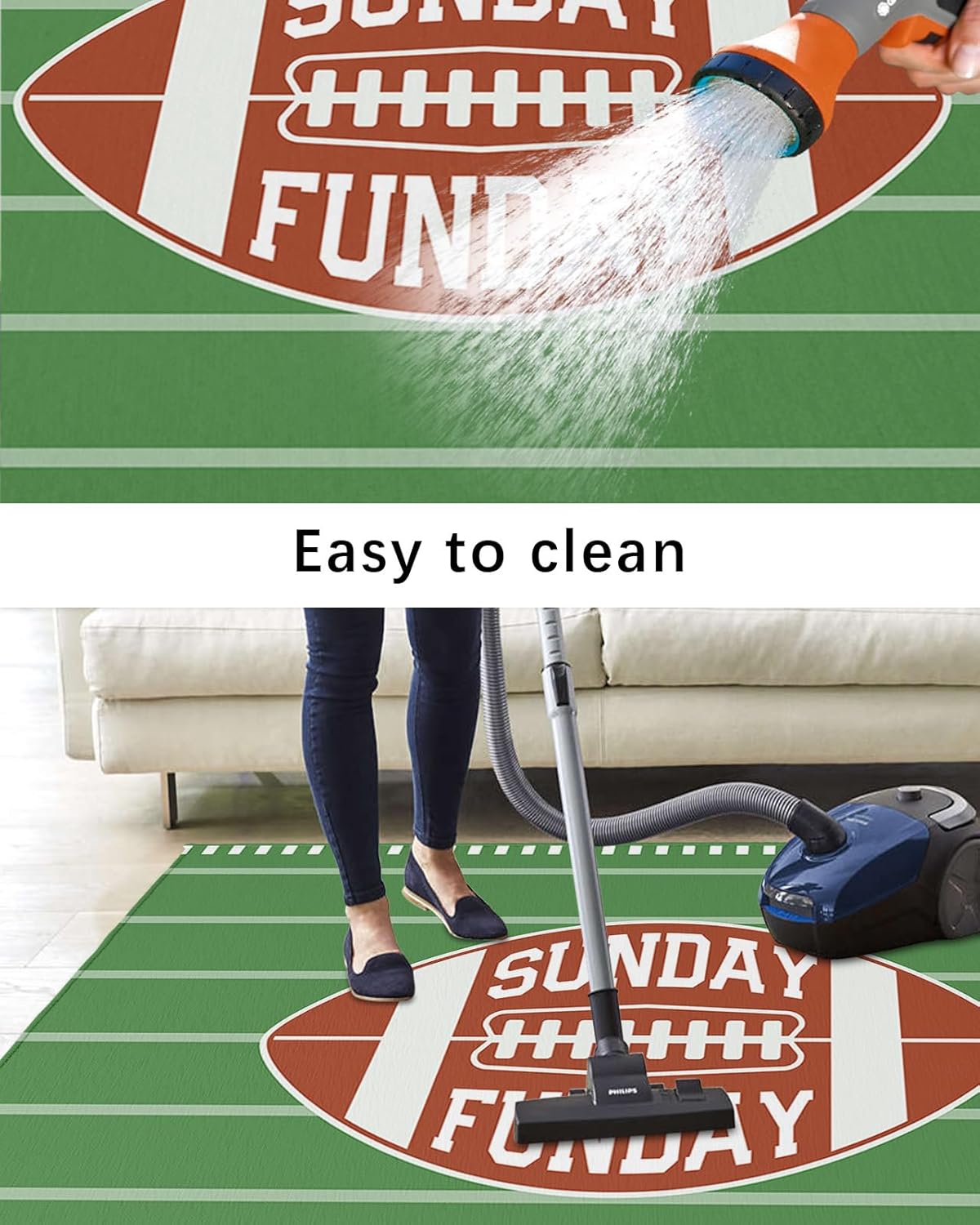 Outdoor Rug Carpet Waterproof 6×9 ft Area Rug, Football Green Large Floor Mat for Patio Balcony Living Room Backyard Picnic Beach RV Camping Rug