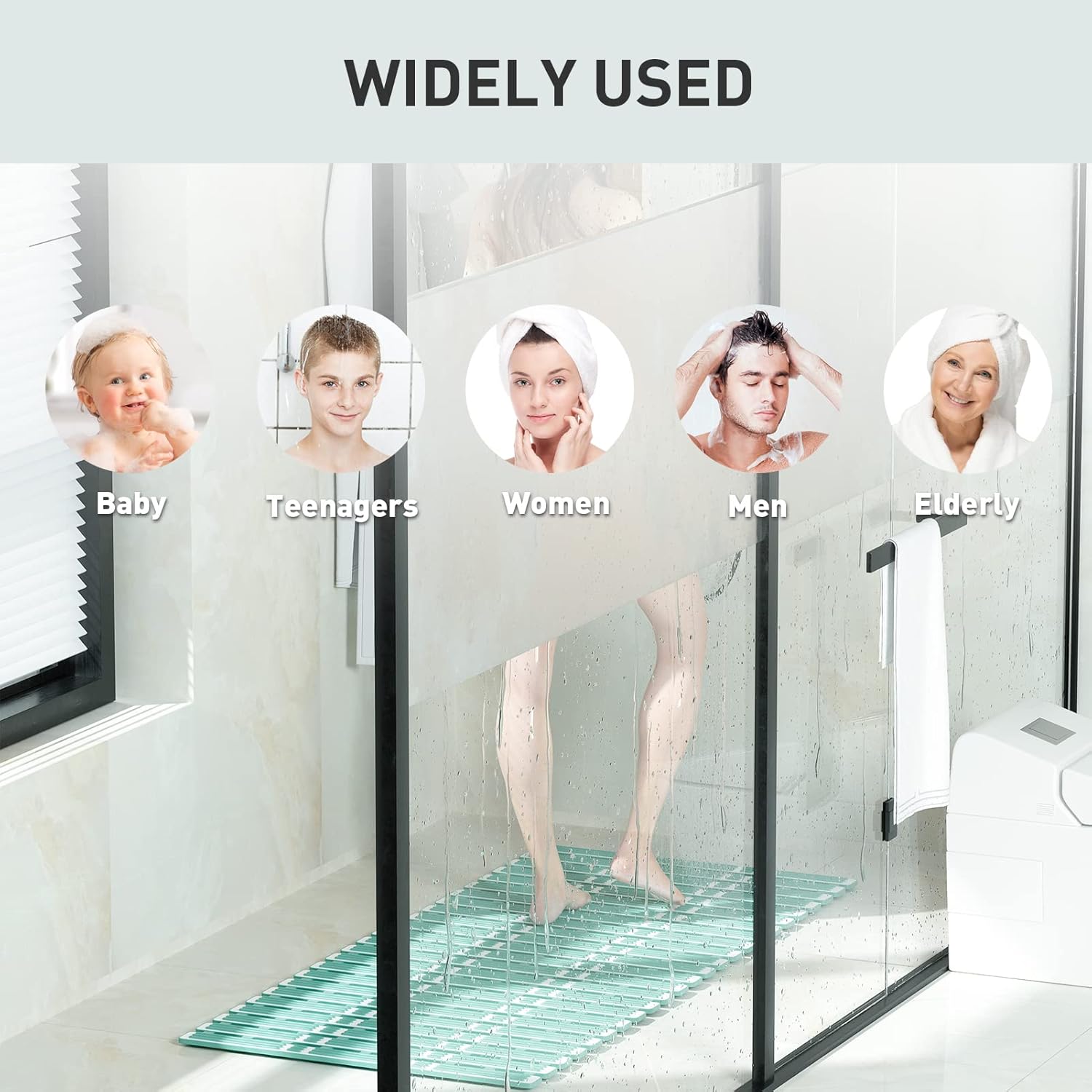 XIYUNTE Tapetes de baño de goma para bañera, 36 x 16 pulgadas, tapete de ducha antideslizante con ventosas, tapete de ducha para bañera, drenaje