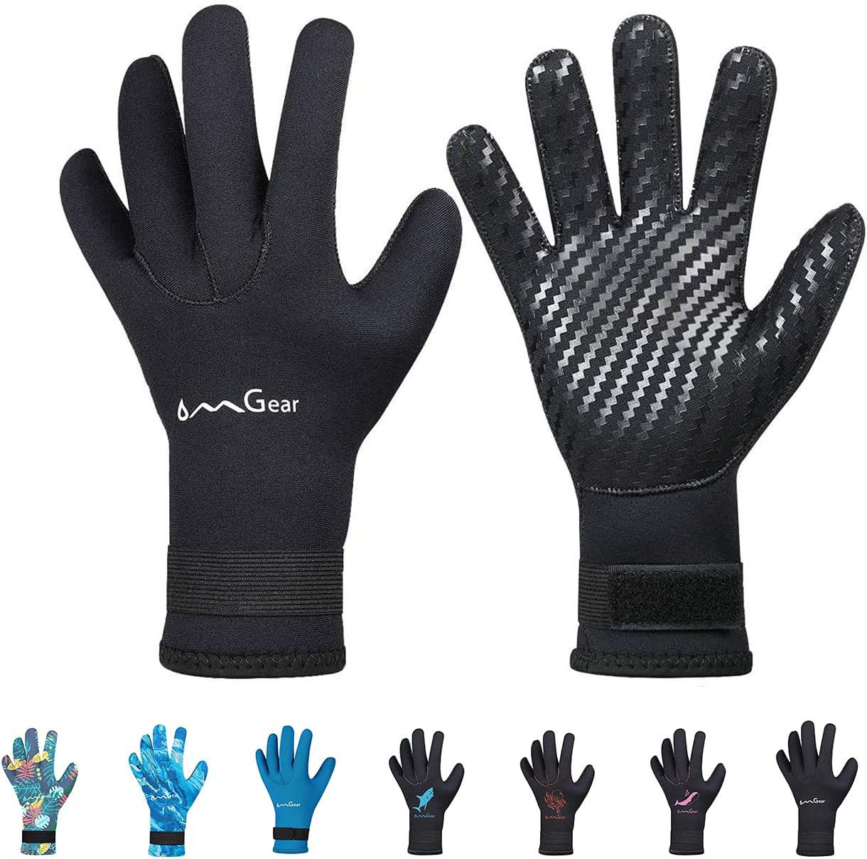 OMGear Guantes de neopreno de buceo, guantes de neopreno de 0.118 pulgadas (0.118 in) térmicos flexibles con correa ajustable para la cintura para