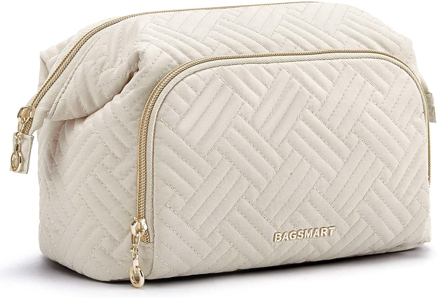 BAGSMART Bolsa de maquillaje de viaje, bolsa de cosméticos, estuche organizador de maquillaje, bolsa grande de apertura amplia para mujeres, bolso