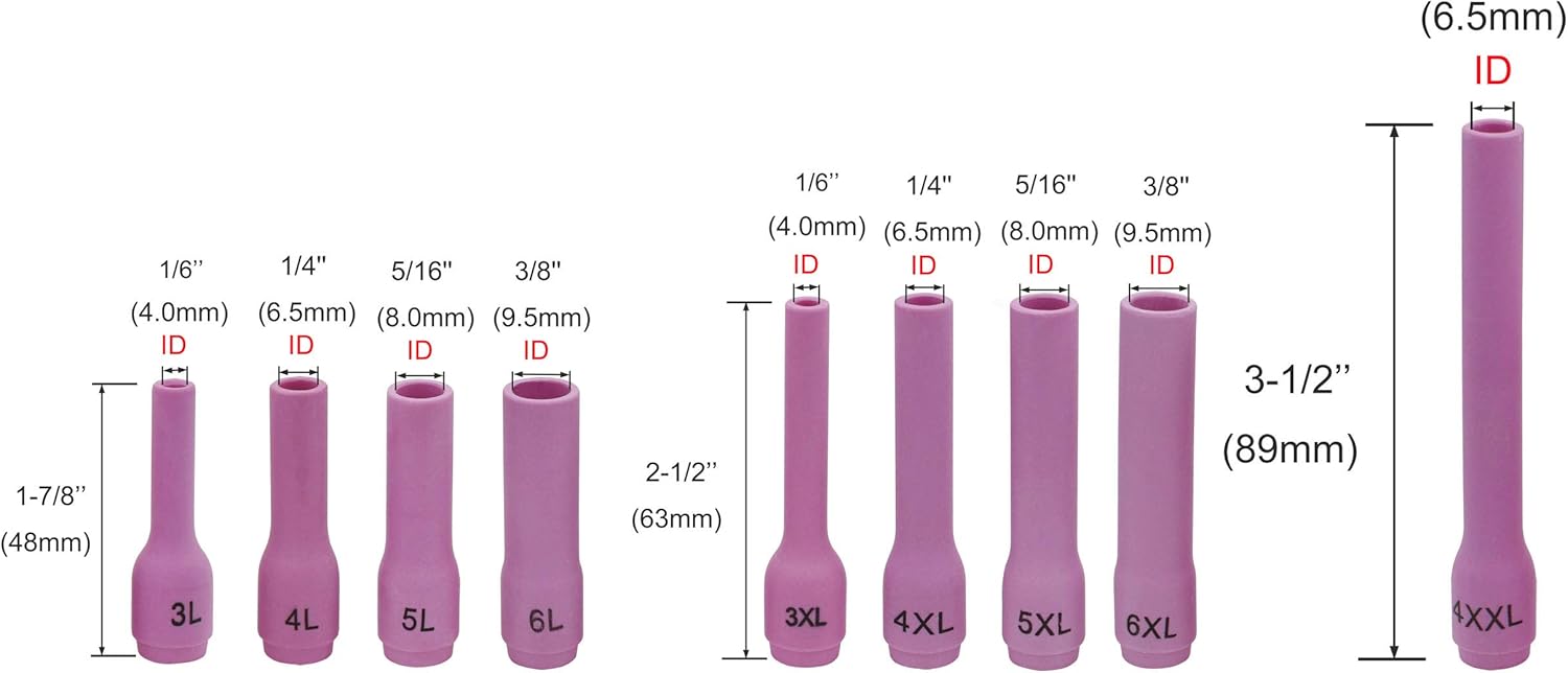 TIG soldadura antorcha larga alúmina cerámica taza boquillas kits 796F70  796F79 para la antorcha de soldadura TIG 9, 20 y 25 serie, 9pcs
