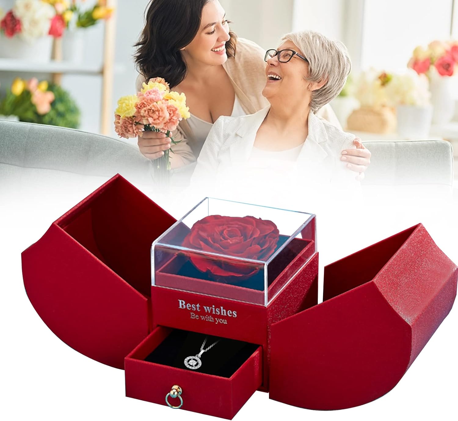 Longhzuo – Rosa eterna con cajón, ideal para regalar a su madre, mujer, novia o esposa en el día de San Valentín, día de la madre, cumpleaños,