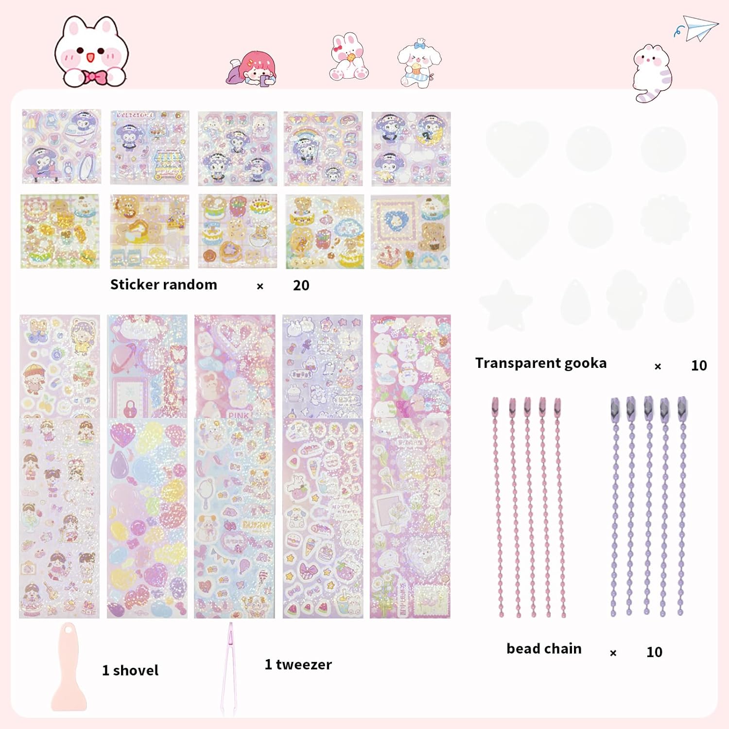 iuonrves Juego de 44 calcomanías para tarjetas Goo, kit de bricolaje, llavero de tarjeta Goo, juguete de cuentas, juego de calcomanías decorativas