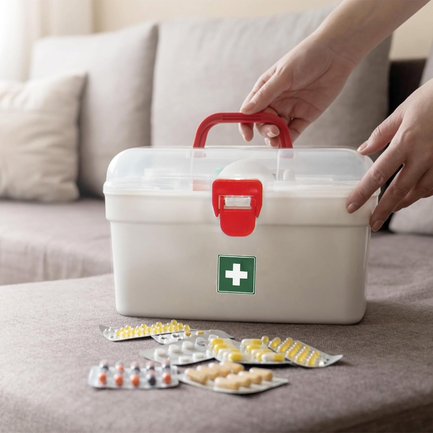 Milton Caja médica, caja de almacenamiento vacía de primeros auxilios  Organizador  Kit de emergencia familiar  Bandeja desmontable  Fácil acceso