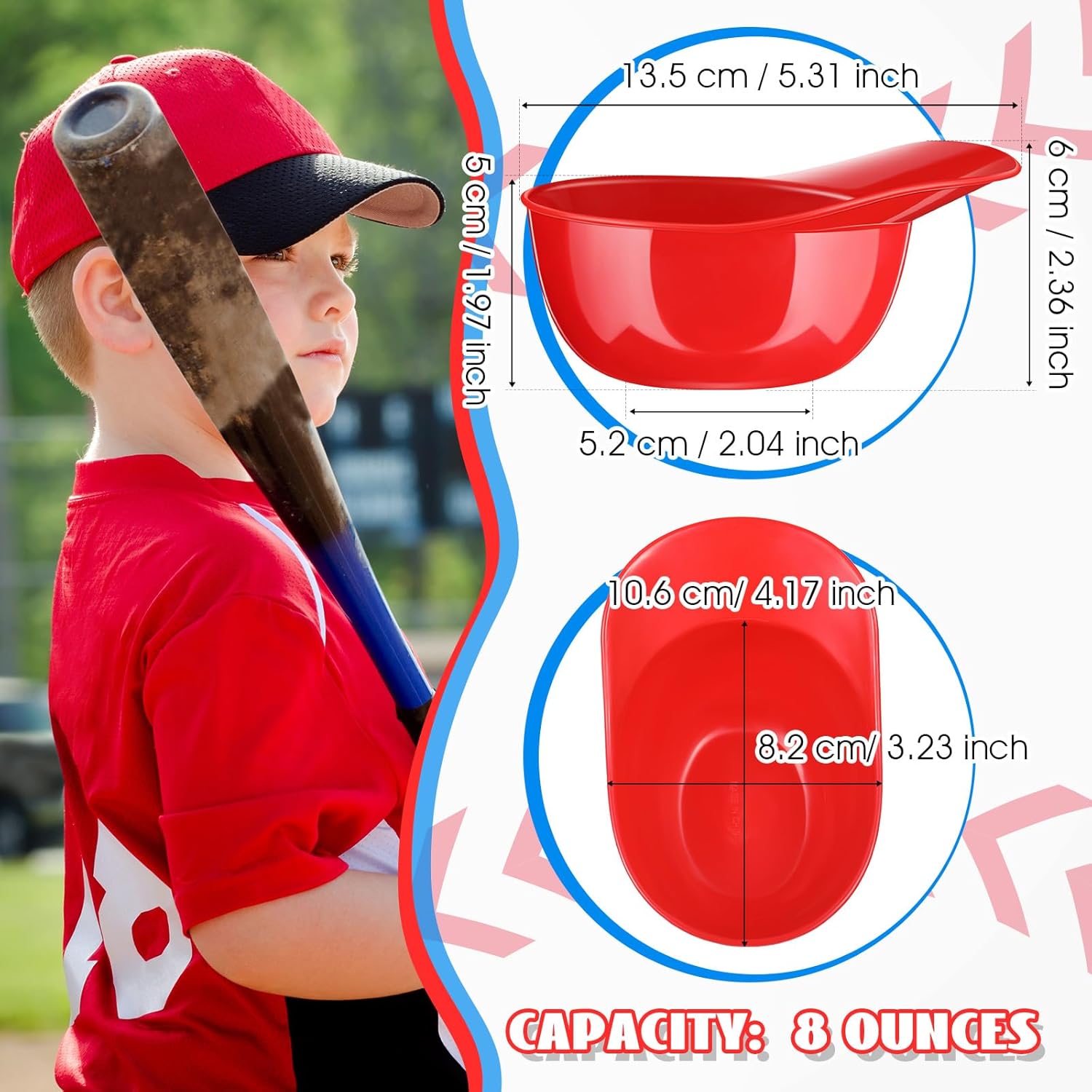 Casco de béisbol para helado de 8 onzas, mini cuencos para gorra de béisbol para niños, casco con chip para helado, cascos de plástico para fiestas