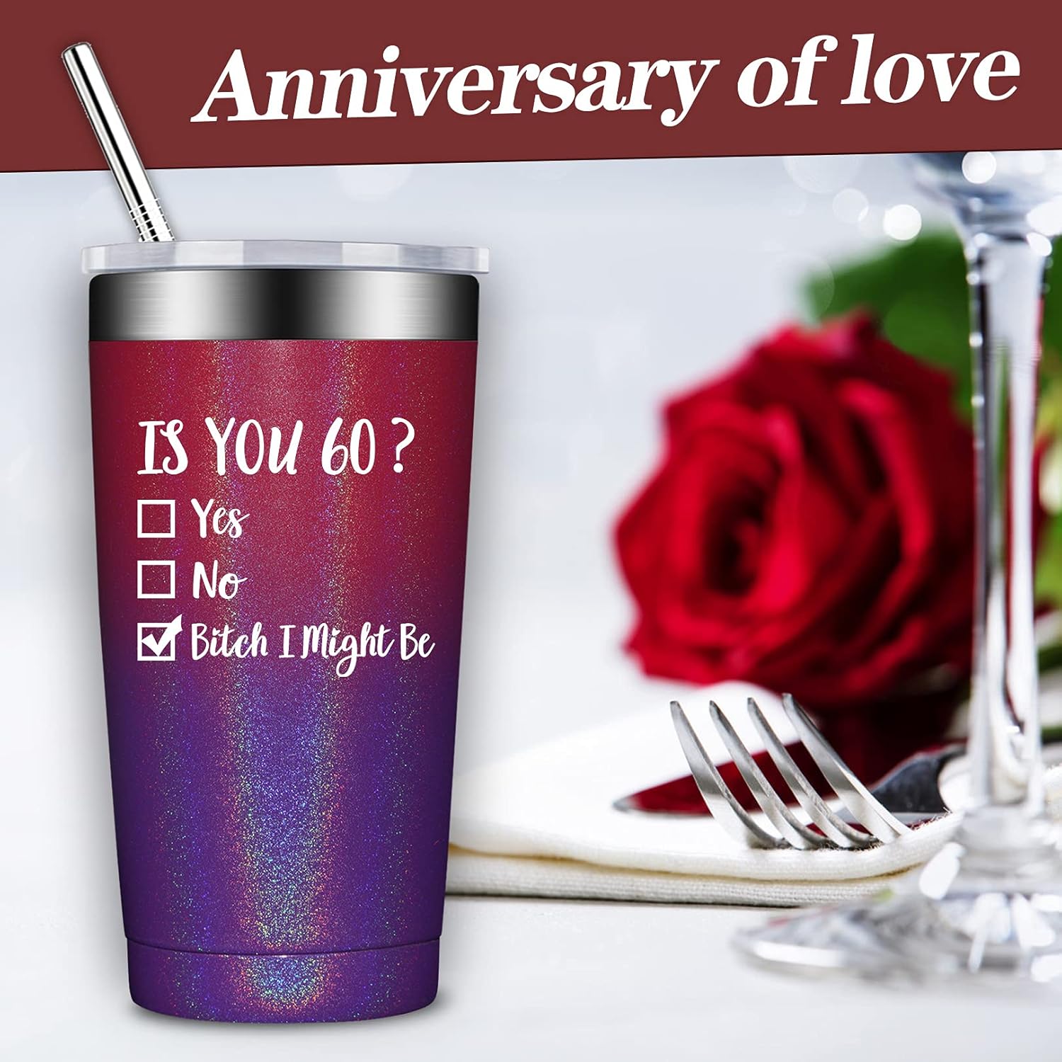 BIRGILT Regalos de cumpleaños número 60 para mujeres, regalos divertidos para mujeres de 60 años, idea de regalo de 60 cumpleaños para ella, vaso de