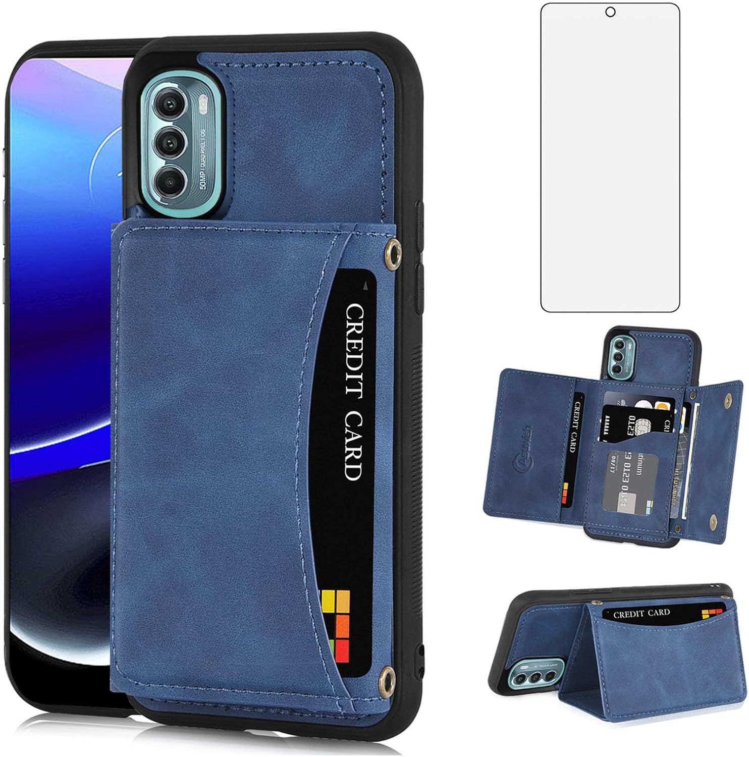 Asuwish Funda de teléfono para Motorola Moto G Stylus 5G 2022 con protector de pantalla de vidrio templado y soporte de tarjeta de piel sintética,