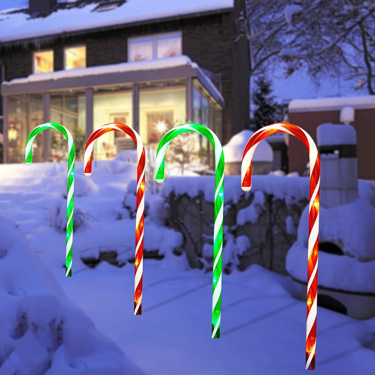 Decoraciones navideñas para exteriores, paquete de 8 luces solares de bastón de caramelo, luces solares de 21 pulgadas para patio, patio y porche