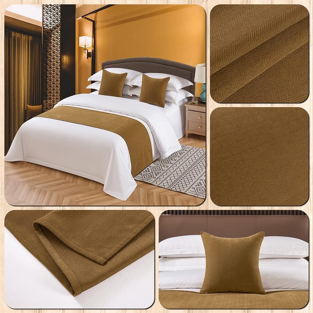 KOMAGOME – Bufanda de cama sólida, para cama de hotel, hostal, resorts, dormitorio (caqui, 102.4 x 18.9 in para cama de 6.6 ft)