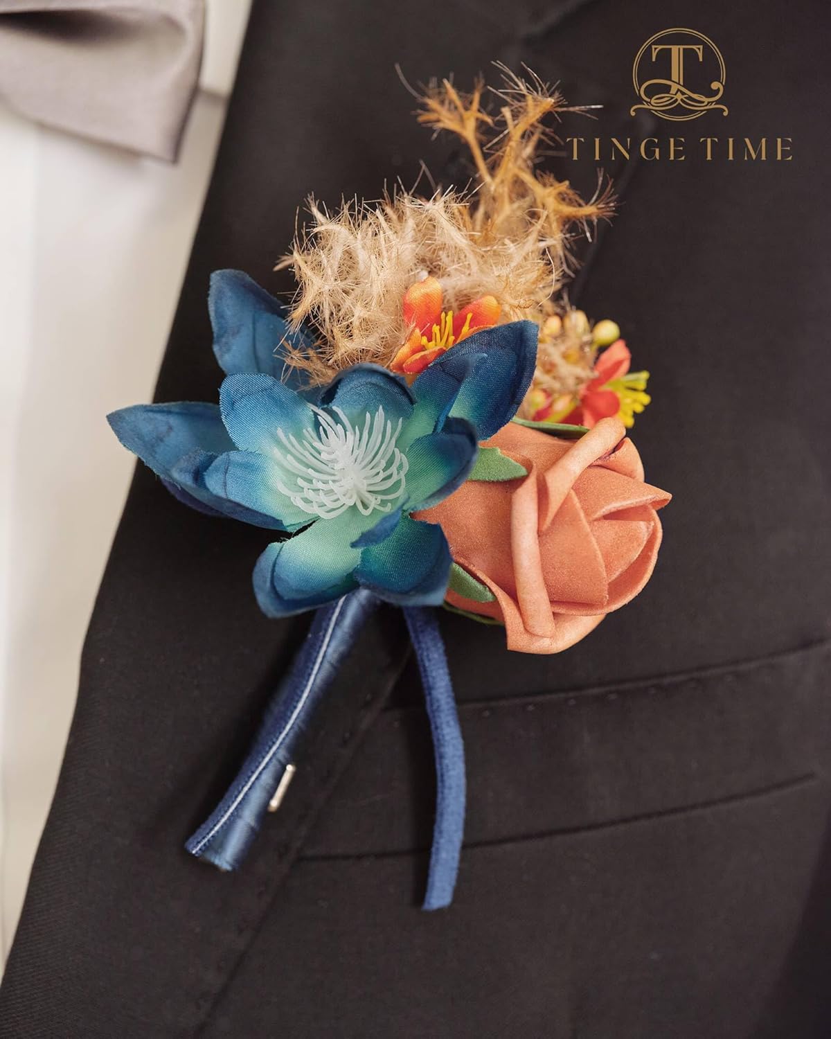 TINGE TIME Boutonniere – Juego de 6 boutonniere de boda para hombre, Boutonniere para novio, novio y padrino, juego de boutonniere para baile de