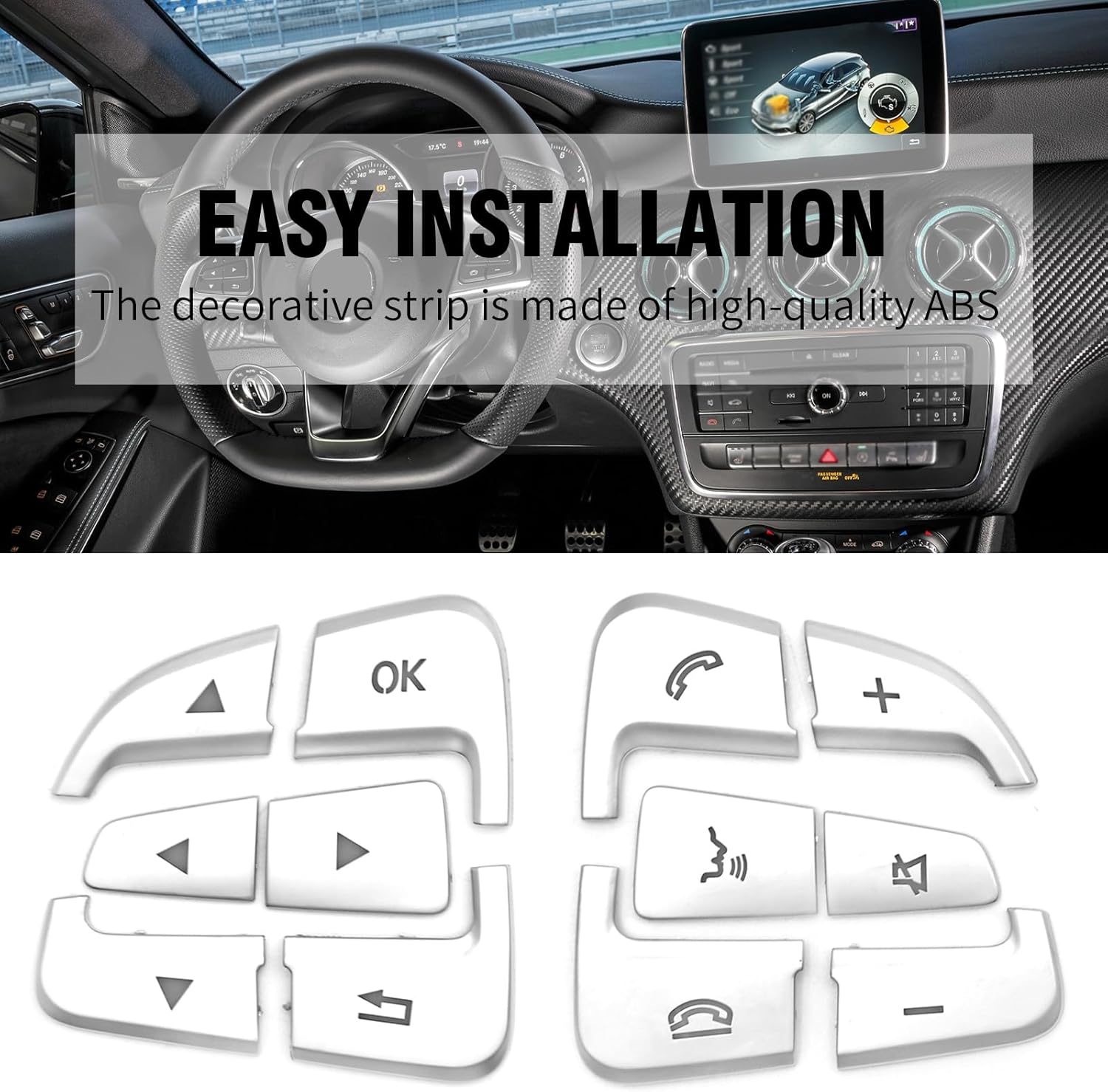 Mercedes Benz – Fundas para botón de volante, 12 unidades, ABS cromados, adhesivos para A B, GLA, CLA, GLS, GLE CLS, SL Class