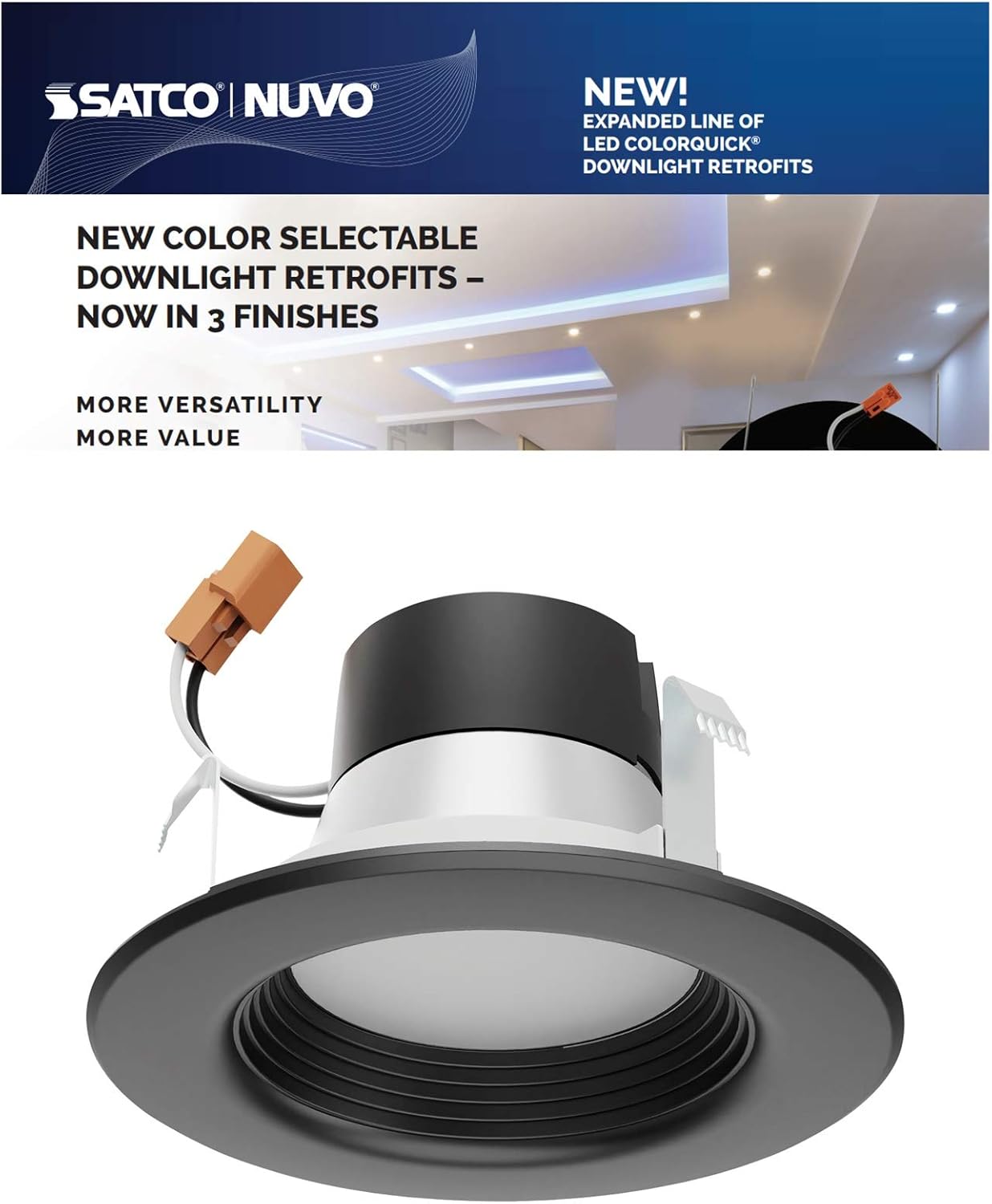 Satco S11835, 9 vatios retrofit LED Downlight 5 a 6 pulgadas Cct seleccionable 120 voltios regulable acabado negro para el hogar, oficina,