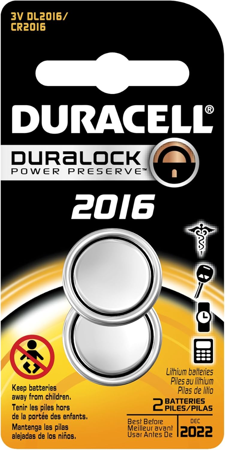 Duracell DL2016B2PK08 – Batería de litio para monedas, tamaño 2016, 3V, capacidad de 85 mAh (caja de 6 tarjetas, 2 unidades por tarjeta)