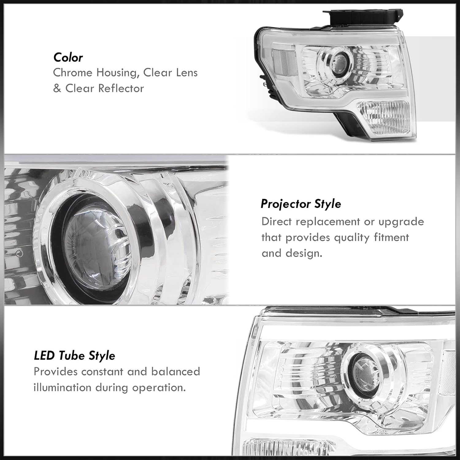 AJP Distributors Carcasa cromada LED DRL Tubo Bar Proyector de conducción Faros Parachoques Lámparas Conjunto Izquierdo+Derecho CompatibleReemplazo