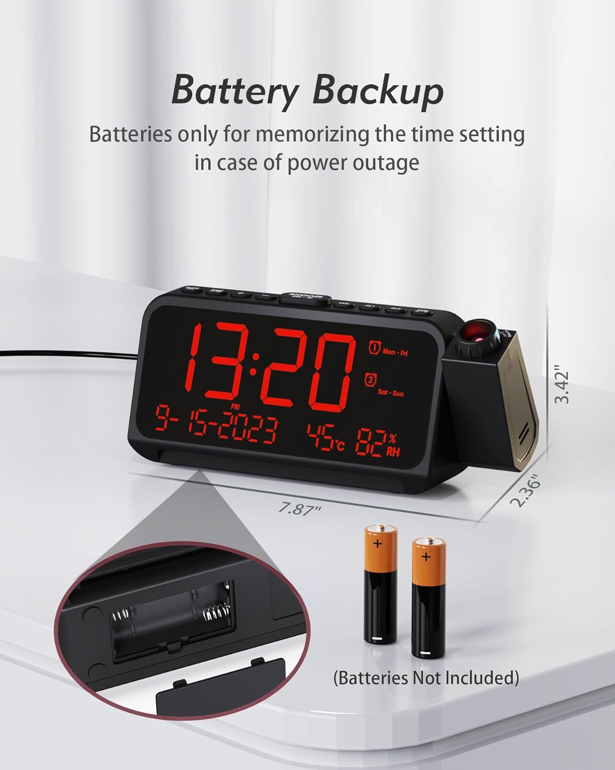 Roxicosly Reloj despertador de proyección dígitos blancos proyección roja+despertador súper fuerte con agitador de cama 2 unids