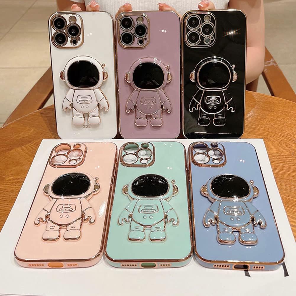AIGOMARA Funda con soporte oculto de astronauta chapado en 6D para iPhone 13 Pro Max con soporte plegable de astronauta con protector de cámara, TPU