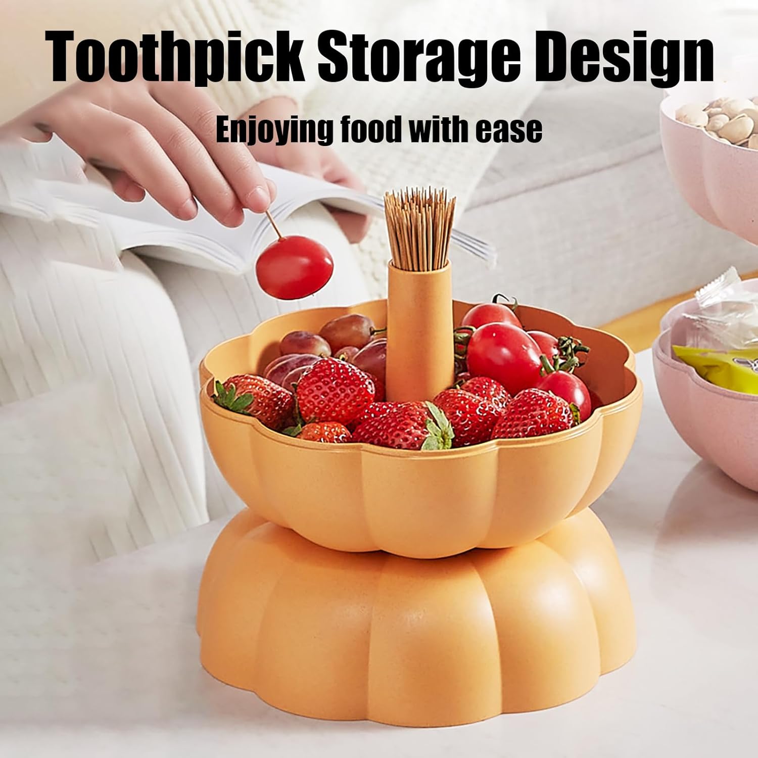 Halloween Pumpkin Candy Bowl, Creative Pumpkin Candy Bowl to Hold Candy, Nuts, Fruits, Large 2-layered Candy Bowl for Halloween Home, Office Decor