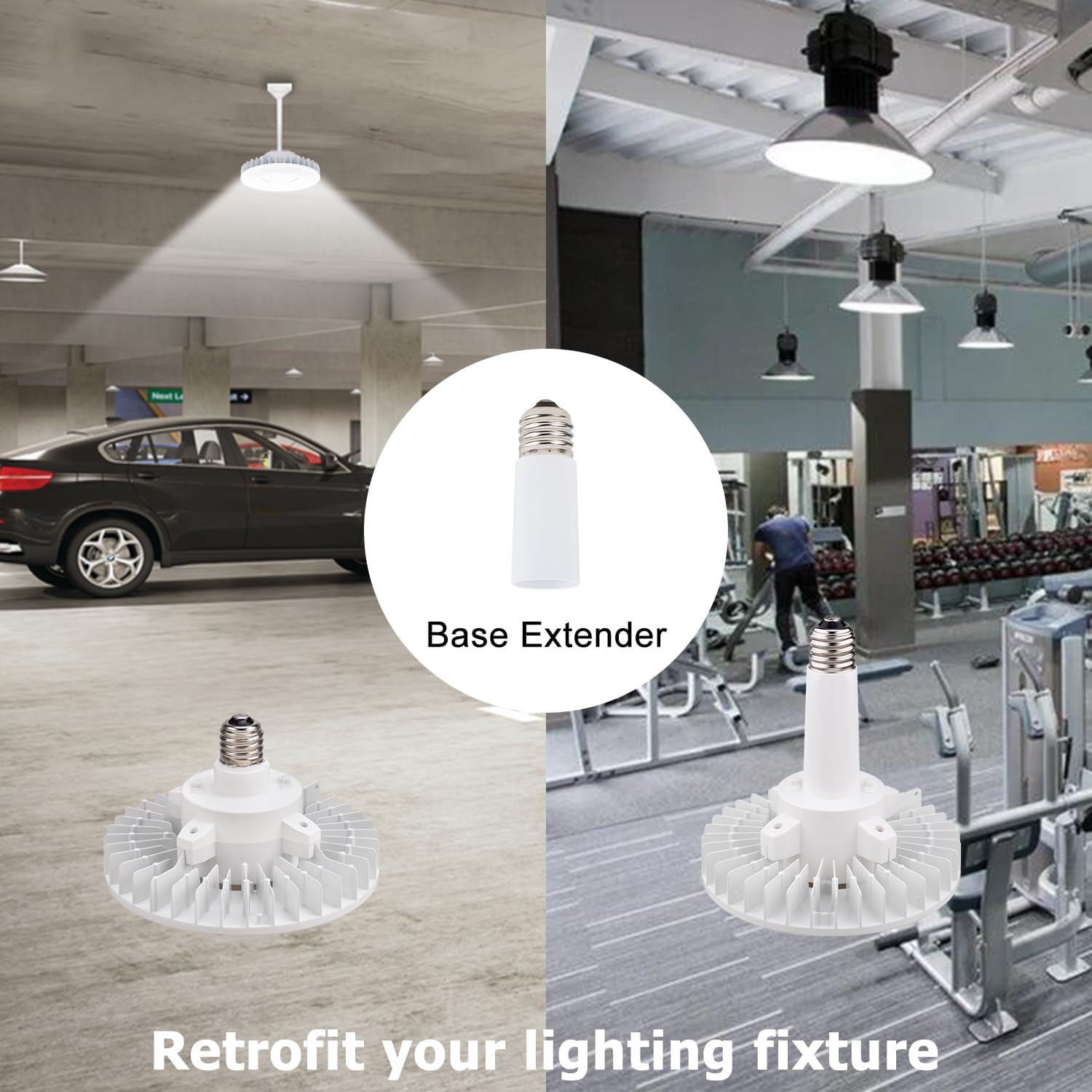 dephen Bombilla LED UFO de 120 W con extensor de base Mogul E39, luz de maíz de alta bahía de 5700 K compatible con sensor de movimiento, repuesto