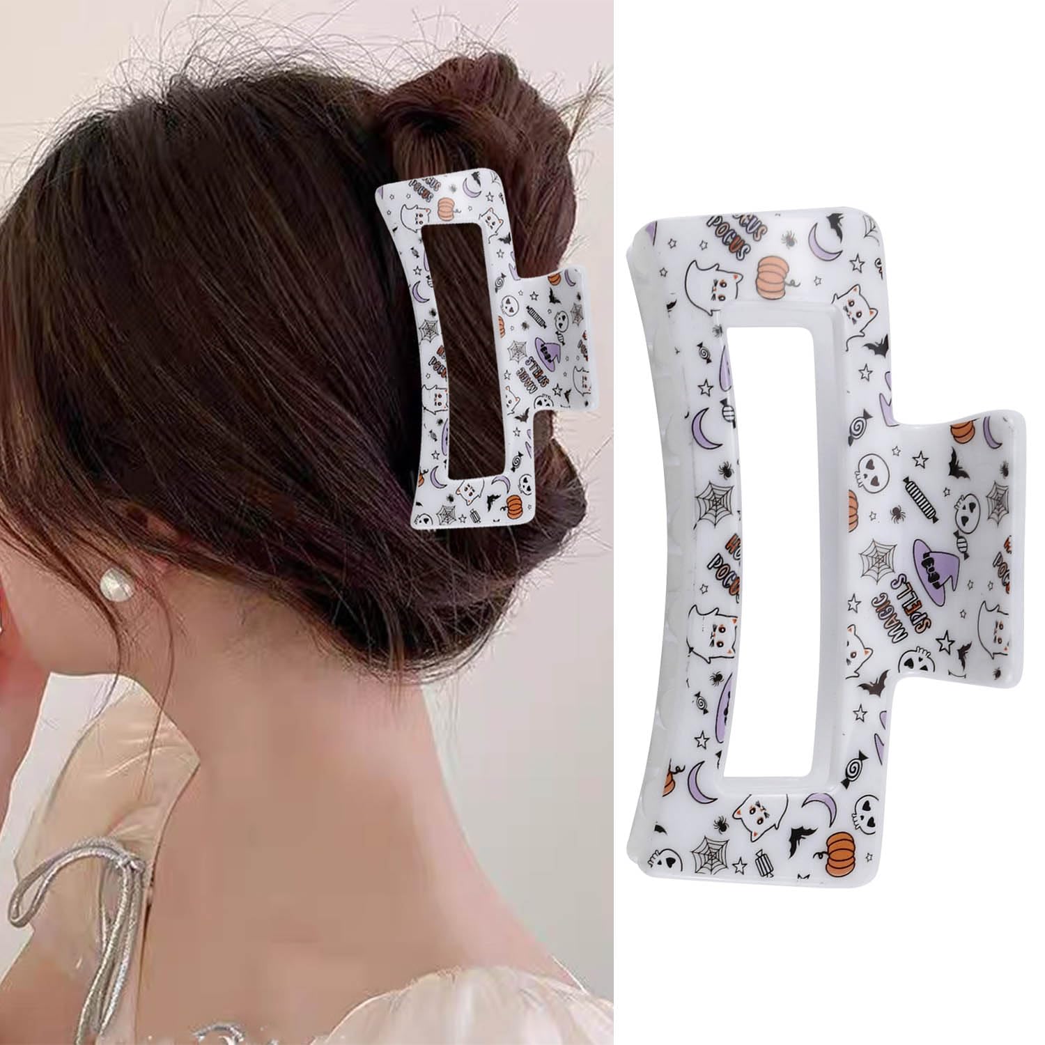 Pinzas cuadradas para el cabello de Halloween, pinzas de pelo fantasma, calabaza, telaraña, murciélago, clip de pelo grande, accesorios para el