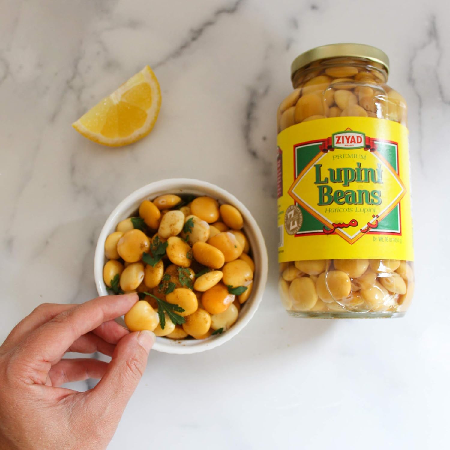 Ziyad Brand Premium Lupini Beans Snack, alto contenido en proteínas vegetales, keto, dieta mediterránea, no perecedero, vegano, vegetariano, 16