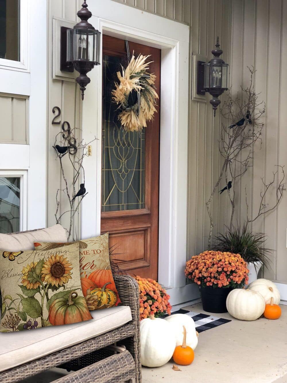 Fundas de almohada de otoño de 18 x 18 pulgadas, funda de almohada de lino para sofá, casa de campo, Acción de Gracias, decoraciones de otoño
