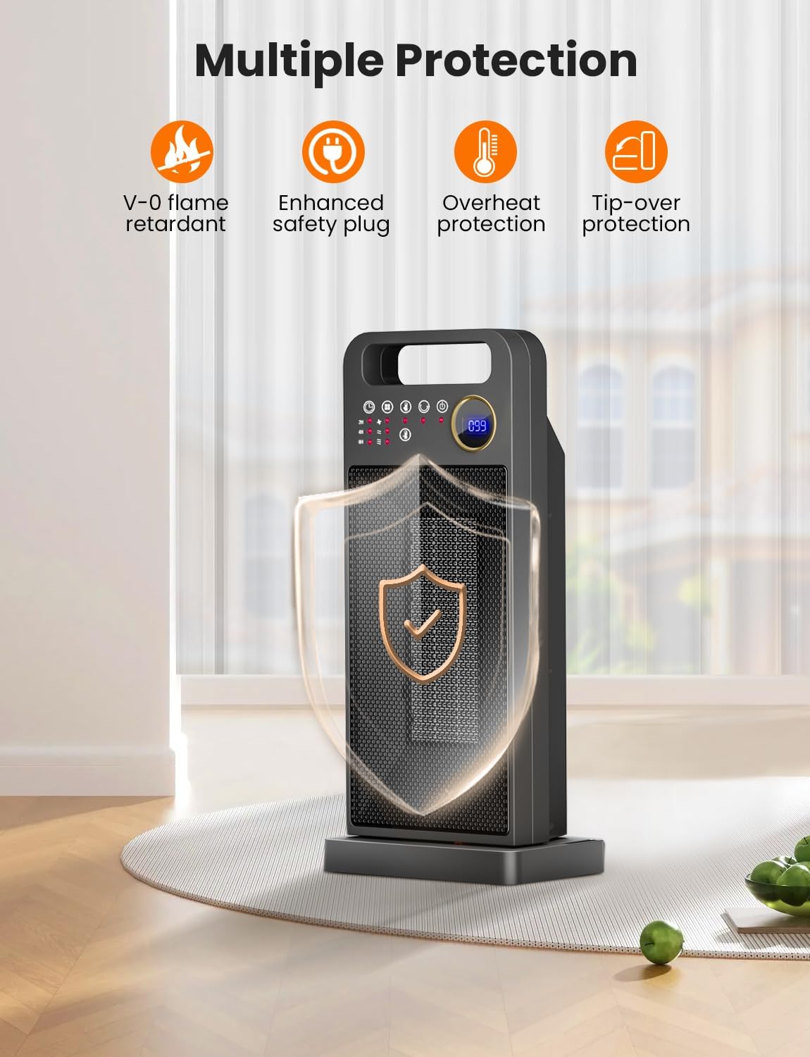 merloly – Calentadores de espacio para uso en interiores, calentador portátil de cerámica PTC de 1500 W con termostato, oscilación de 80, 5 modos,