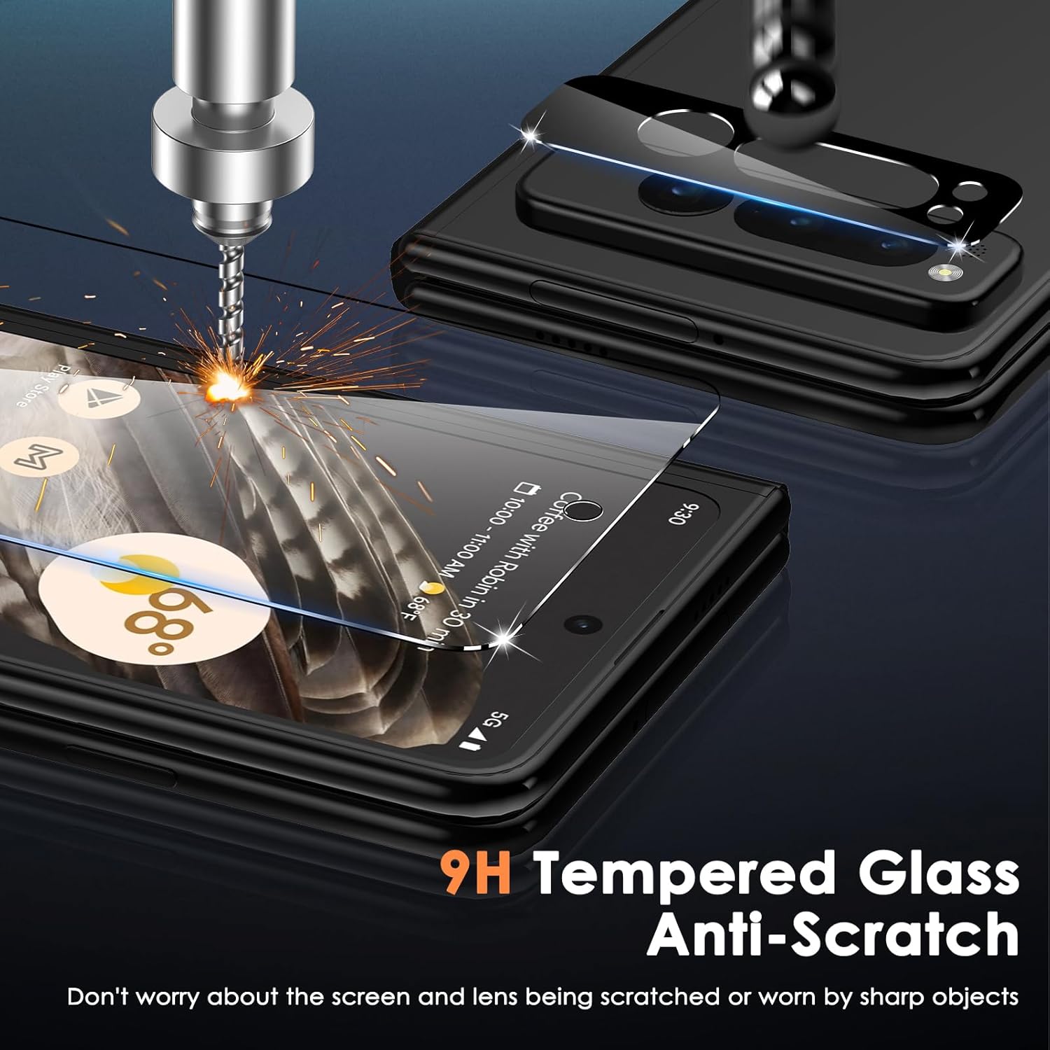 Paquete de 6 protectores de pantalla para Google Pixel Fold 5G, protector de pantalla frontal de vidrio templado + protector de pantalla interior de