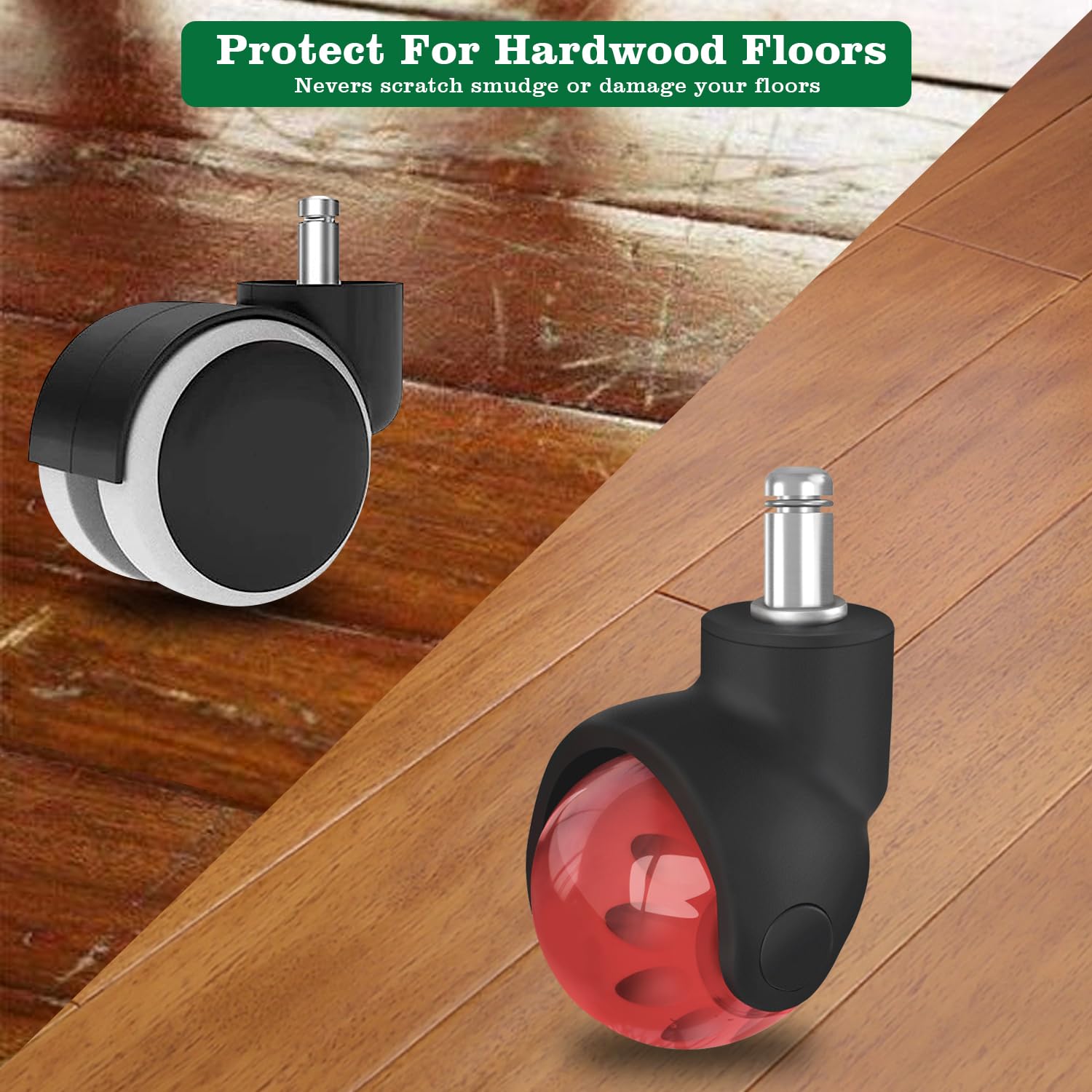 Ruedas de repuesto para silla de oficina, ruedas de goma de 2 pulgadas para alfombras de piso de madera, juego de 5, ruedas resistentes para sillas