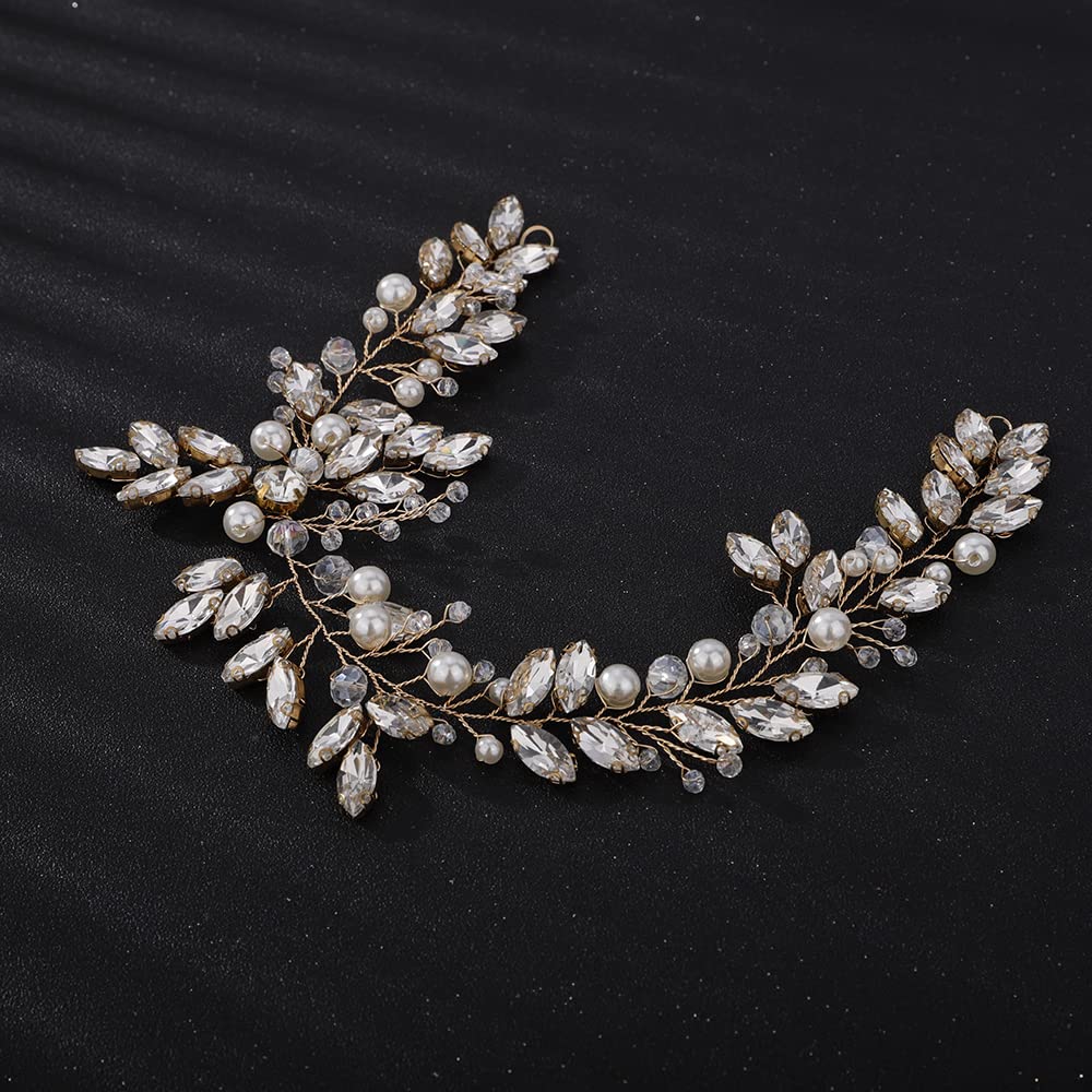 Diadema de diamantes de imitación con perlas de cristal, diadema de vid hecha a mano, accesorios para el cabello de boda, accesorios para el cabello