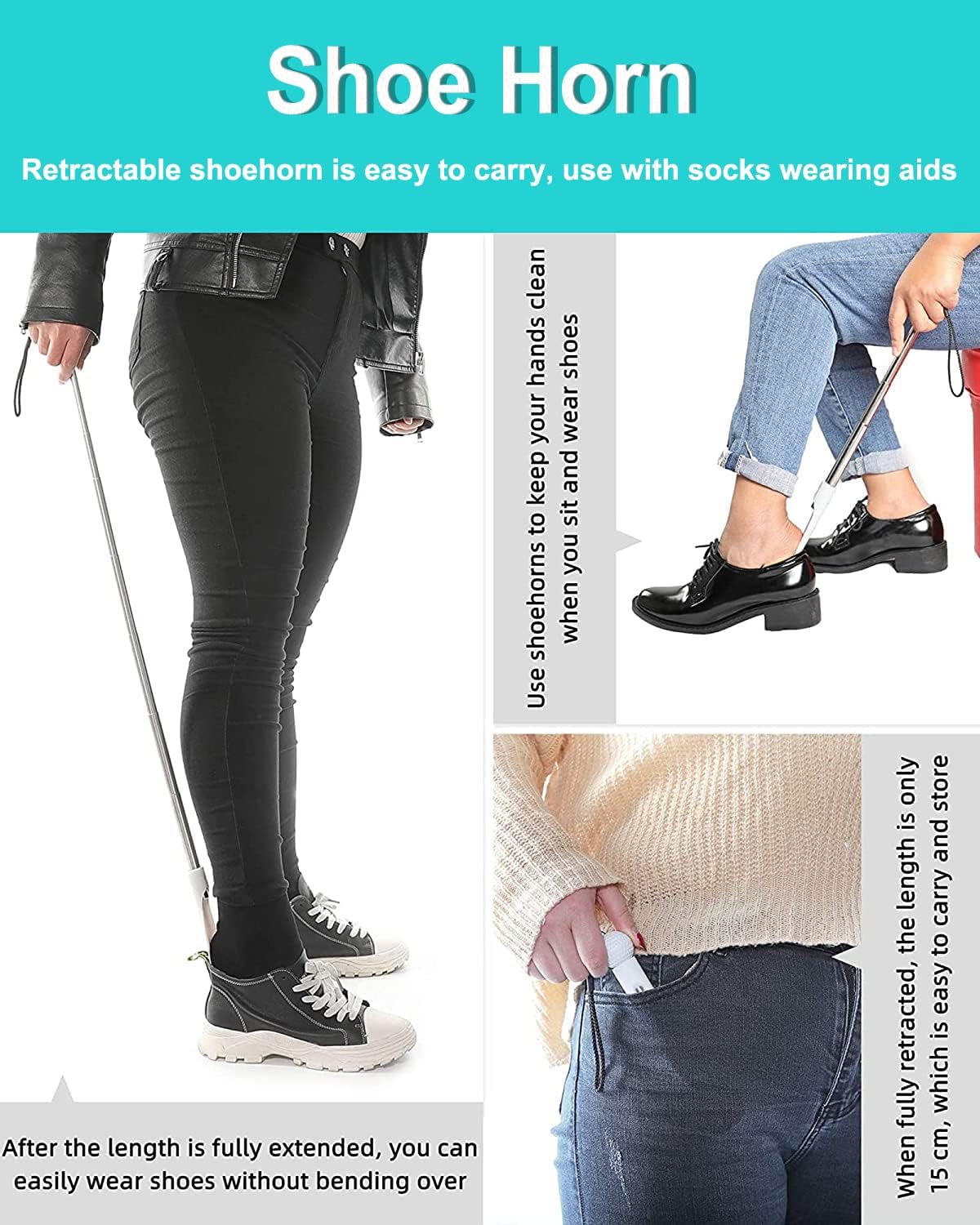 Kit de ayuda para calcetines – Dispositivo de ayuda para personas mayores con cuerno de zapato ajustable, ayudante de calcetín flexible fácil de