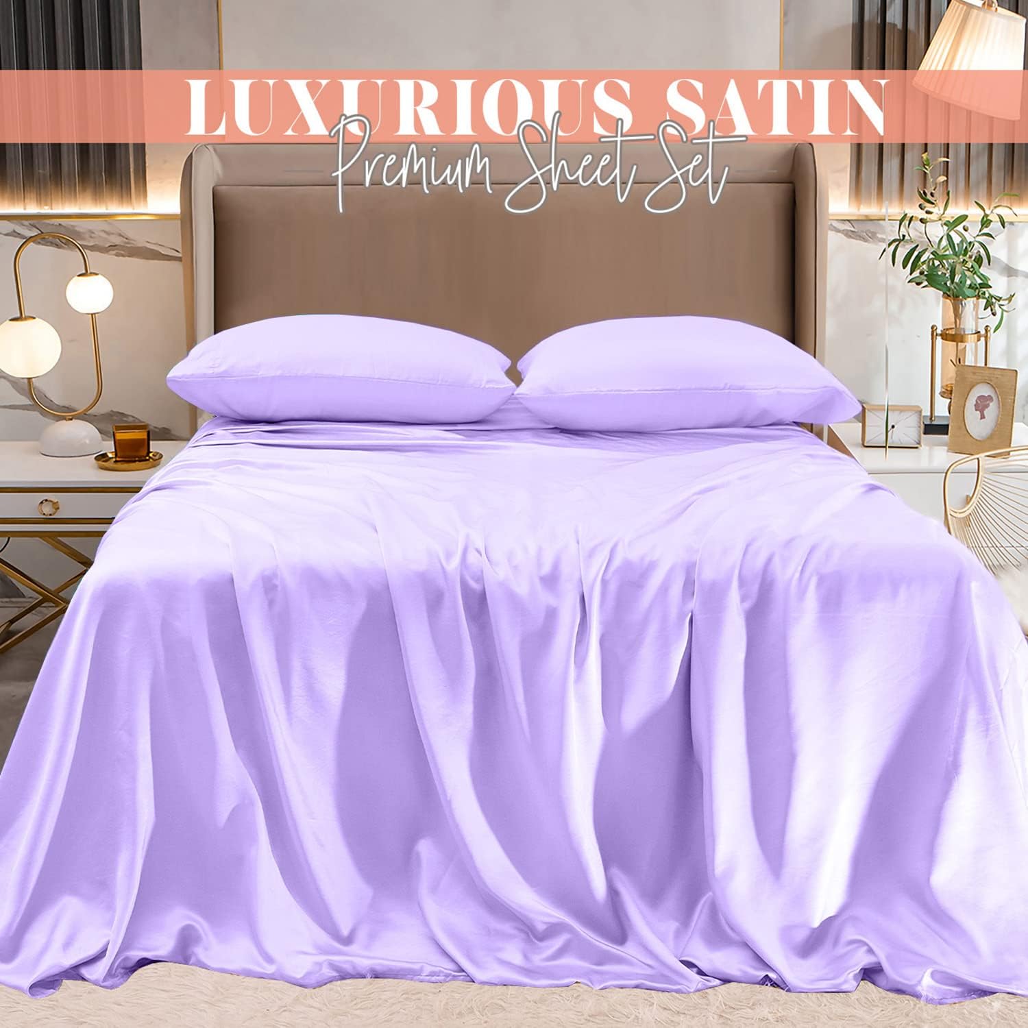 Elegant Comfort Lujoso juego de sábanas de satén sedoso de 4 piezas, agradable para la piel y el cabello, resistente a las arrugas, la decoloración