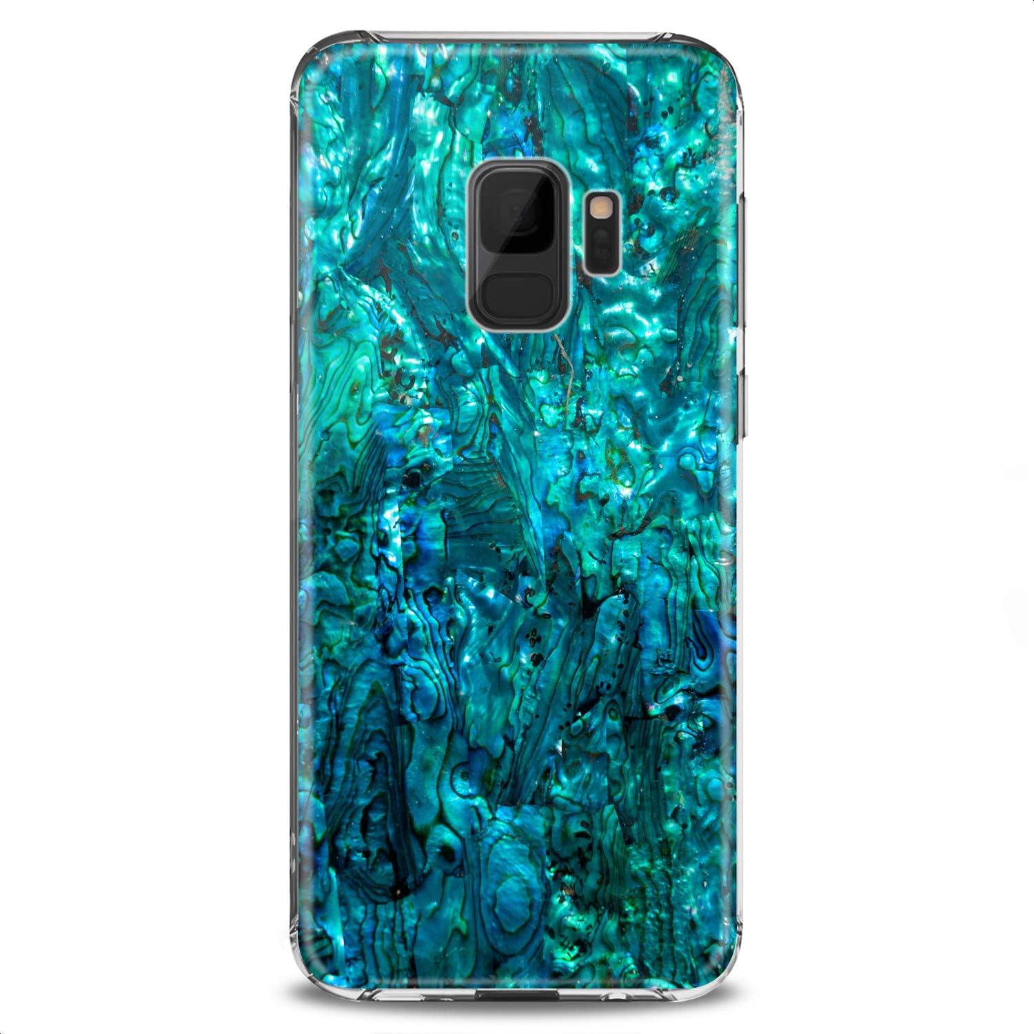 Cavka Funda compatible con Samsung S23 S22 Plus S21 FE Ultra S20+ S10 Note 20 5G S10e S9 Concha de abulón transparente linda piedra hermosa azul