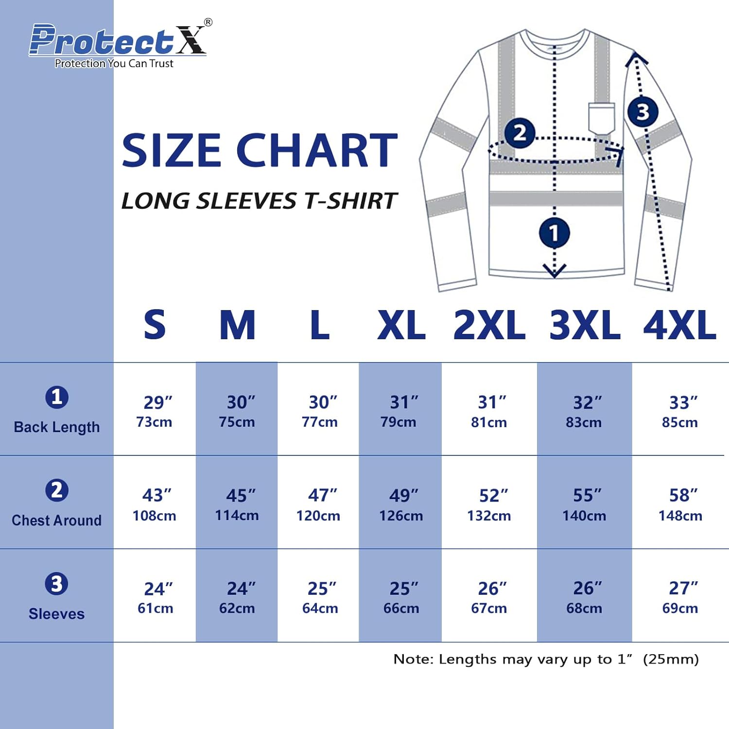 ProtectX Camisetas de seguridad reflectantes de manga larga resistentes para hombre, de alta visibilidad para construcción, clase 2-3 tipo R