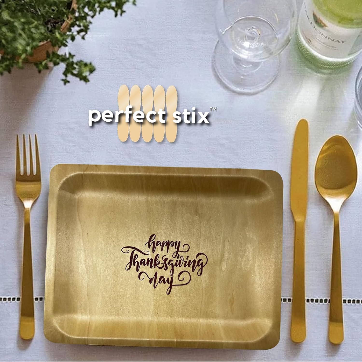 Perfect Stix Platos de madera de 10 pulgadas con impresión personalizada de Feliz Acción de Gracias, paquete de 25 unidades