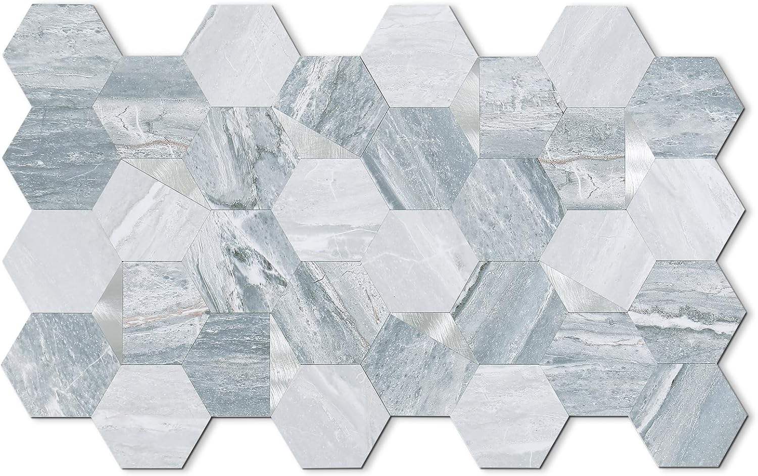 10 piezas hexagonales de PVC para despegar y pegar, mosaicos autoadhesivos de metal con borde biselado sin costuras para salpicaduras de cocina,