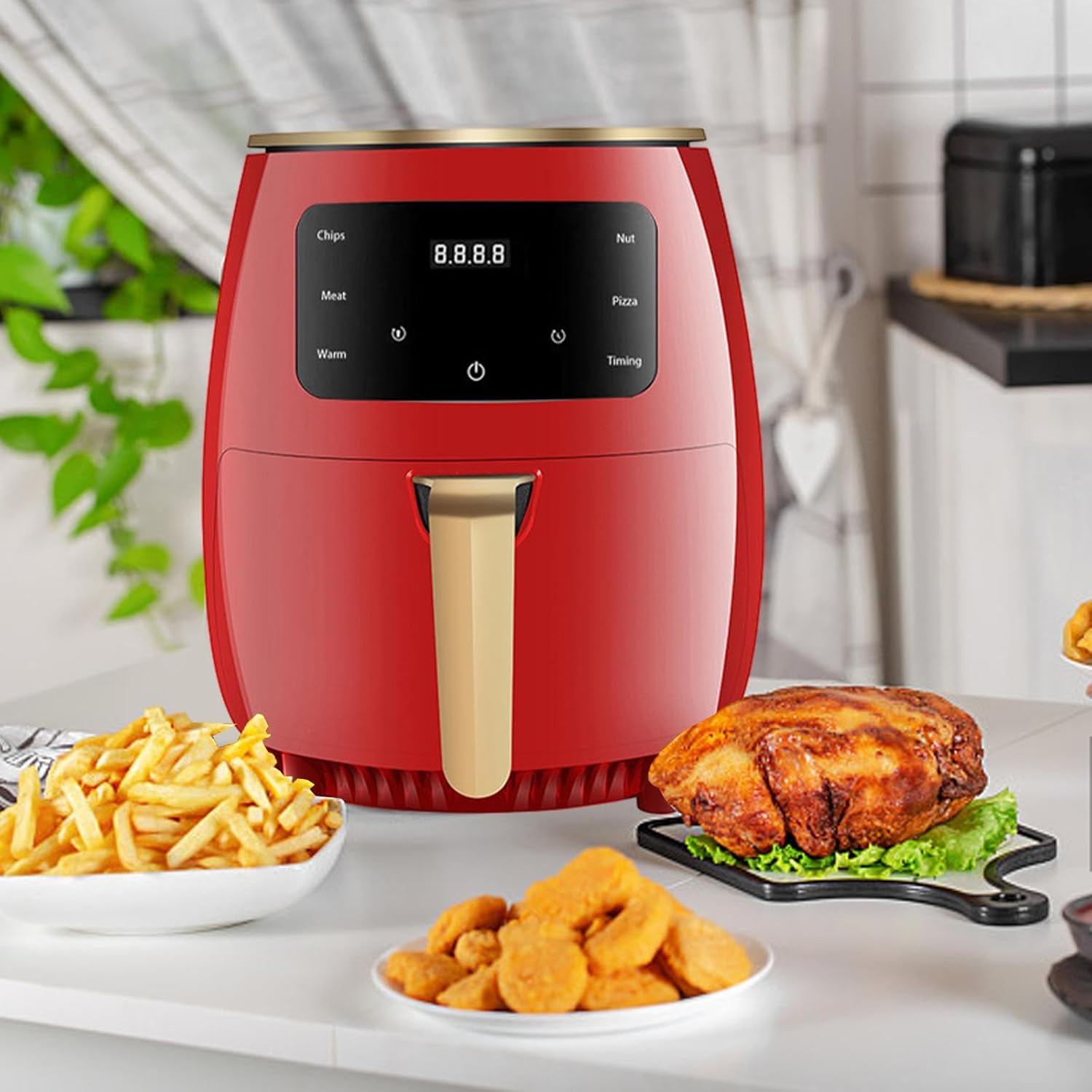Freidora de aire portátil de 1400 W, 4.5 L, mango antideslizante, comidas rápidas y fáciles de leer, cesta de freír compacta antiadherente para