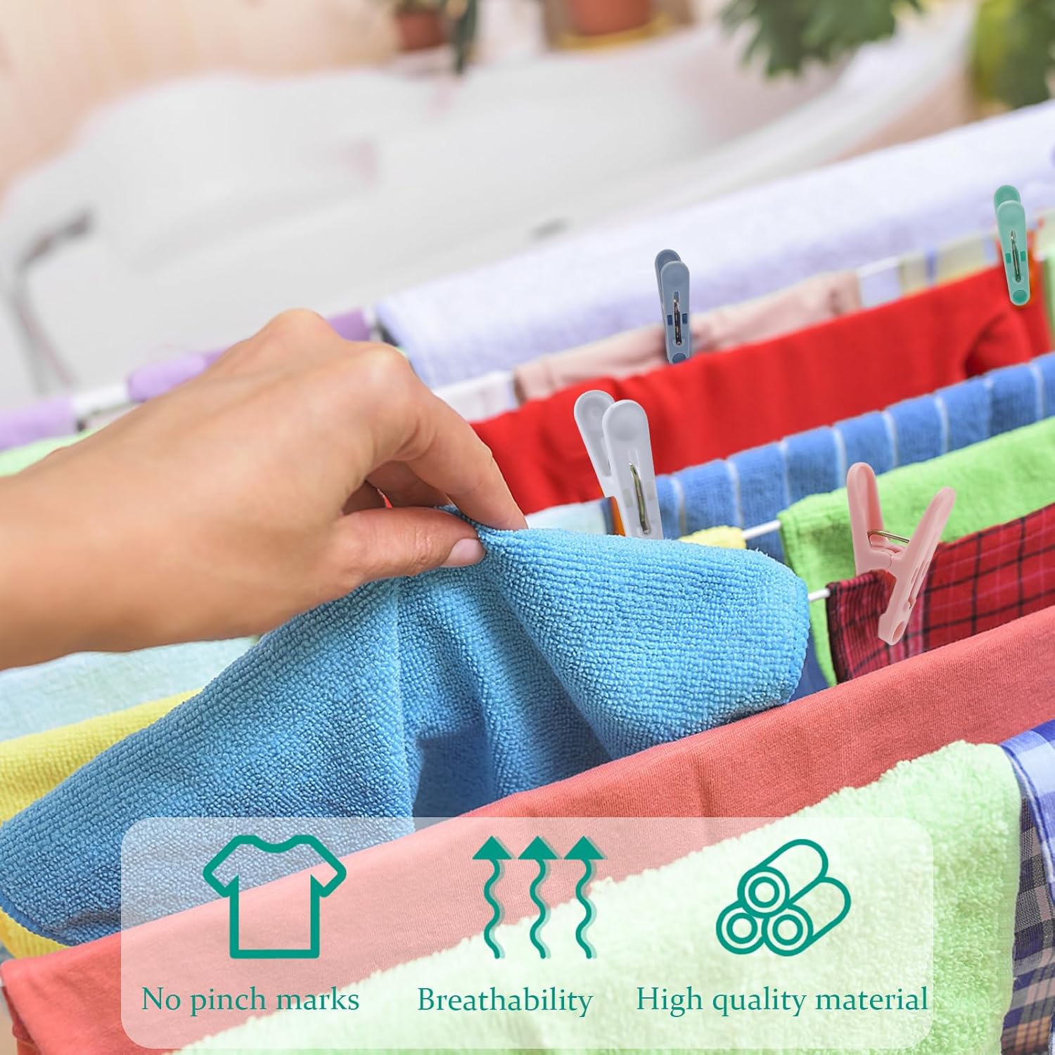 Pinzas para ropa, pinzas de plástico, 110 clips coloridos para toallas, alfileres de ropa pequeños, clips de 2 pulgadas para perchas, ropa de