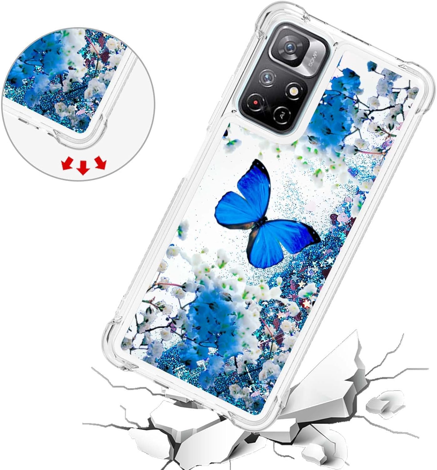 Compatible con Xiaomi Redmi Note 11 5G Funda brillante transparente suave TPU dibujos animados lindo arenas movedizas con líquido brillante que
