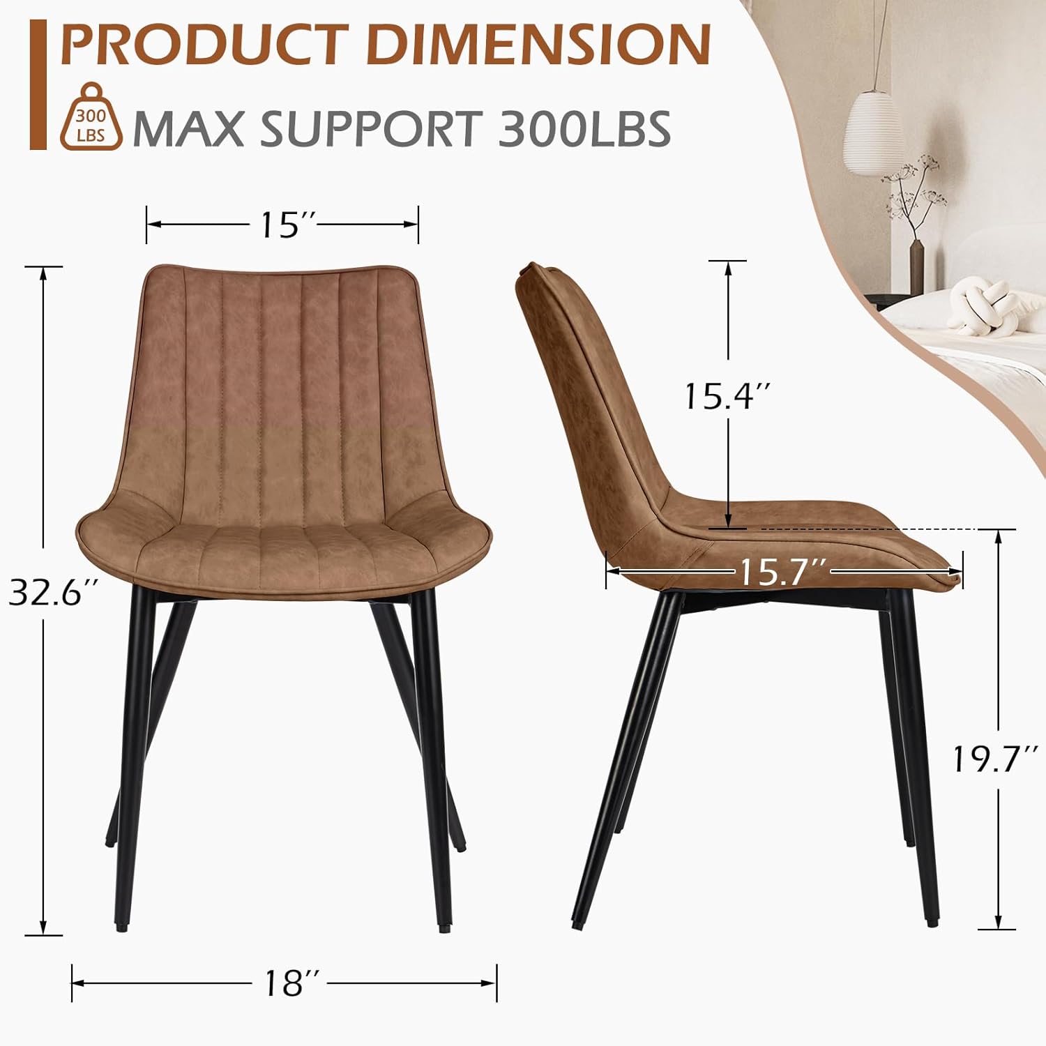 AVAWING Juego de 4 sillas de comedor, modernas de mediados de siglo, sillas de comedor de ocio sin brazos, silla tapizada de piel sintética con
