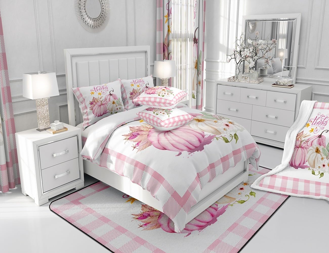 Juego de sábanas de otoño rosa, sábana bajera ajustable de calabaza para niños, niñas, adolescentes, decoración de habitación, juego de ropa de cama