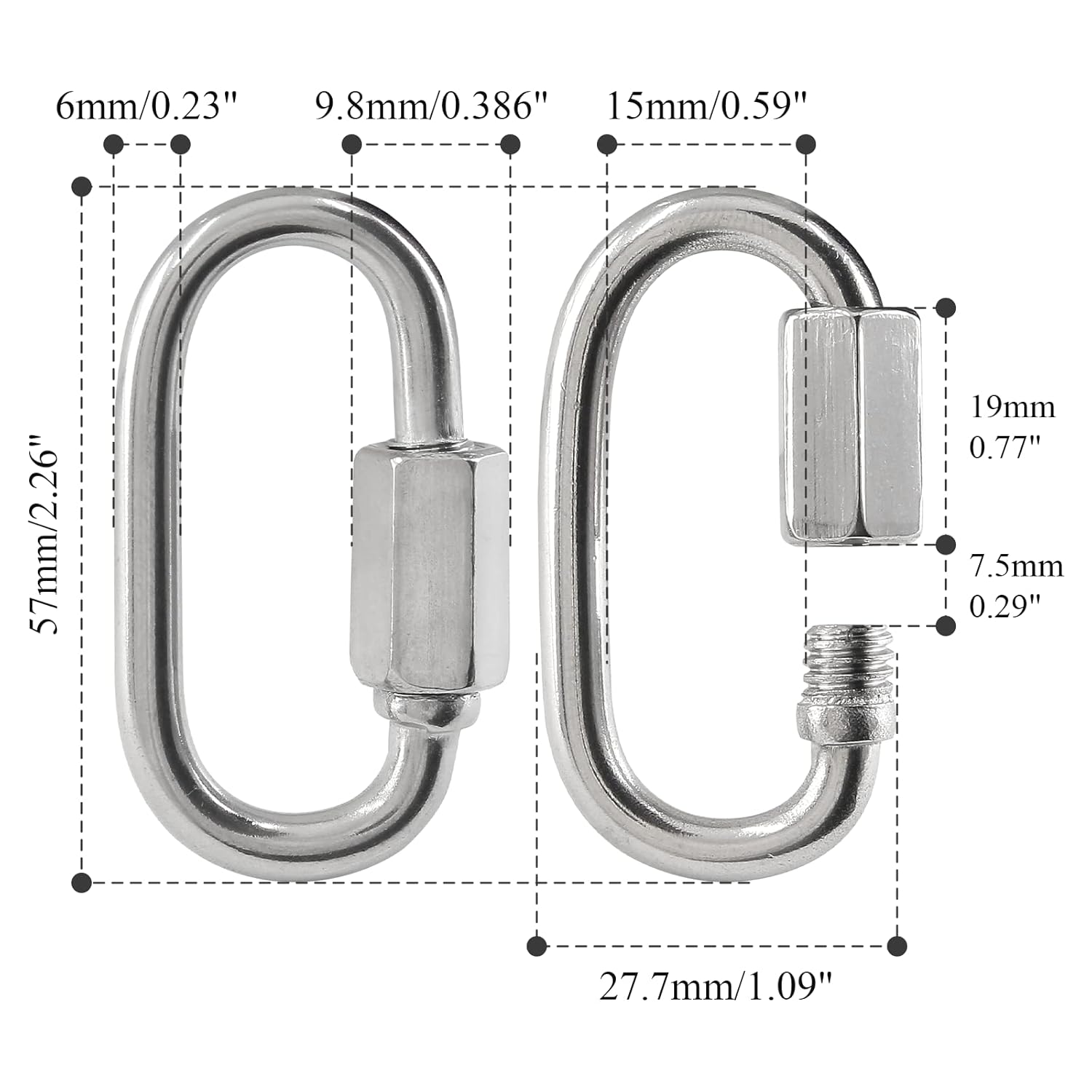 5 eslabones rápidos de 14 de pulgada de acero inoxidable 304 en forma de D, eslabones de cadena resistentes M6 con bloqueo M6, eslabones de cadena