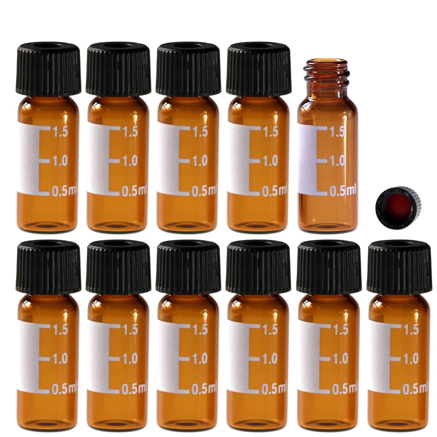 Vial de HPLC de 0.31 fl oz y 0.315 pulgadas, vial de muestras de borosilicato con graduación, vial roscado de rosca tipo 8-425, tapón de rosca negro