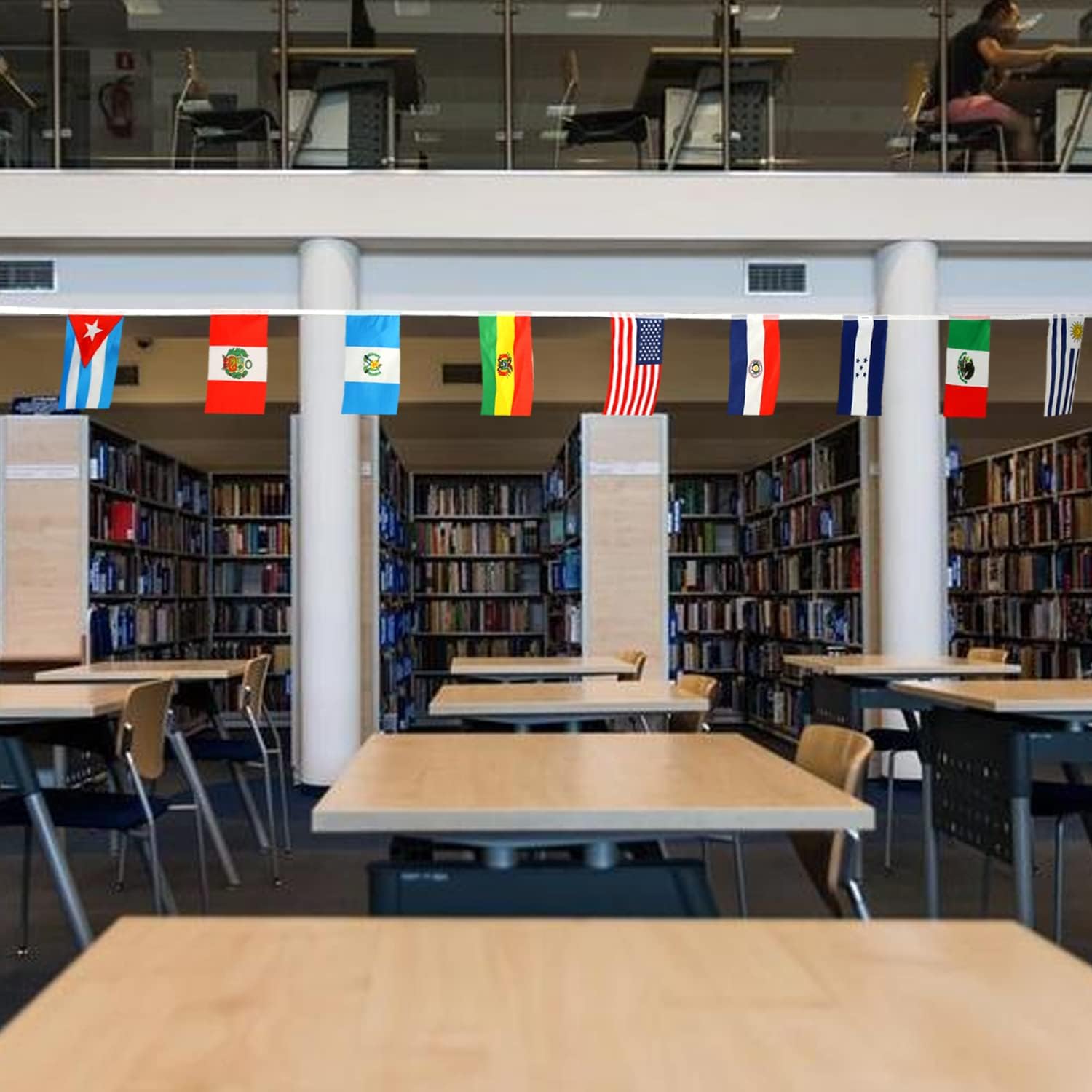 Juego de 4 banderas de cadena de 21 países de América Latina  Surtido de banderas latinas patrimonio del mes hispano para decoración escolar de aula