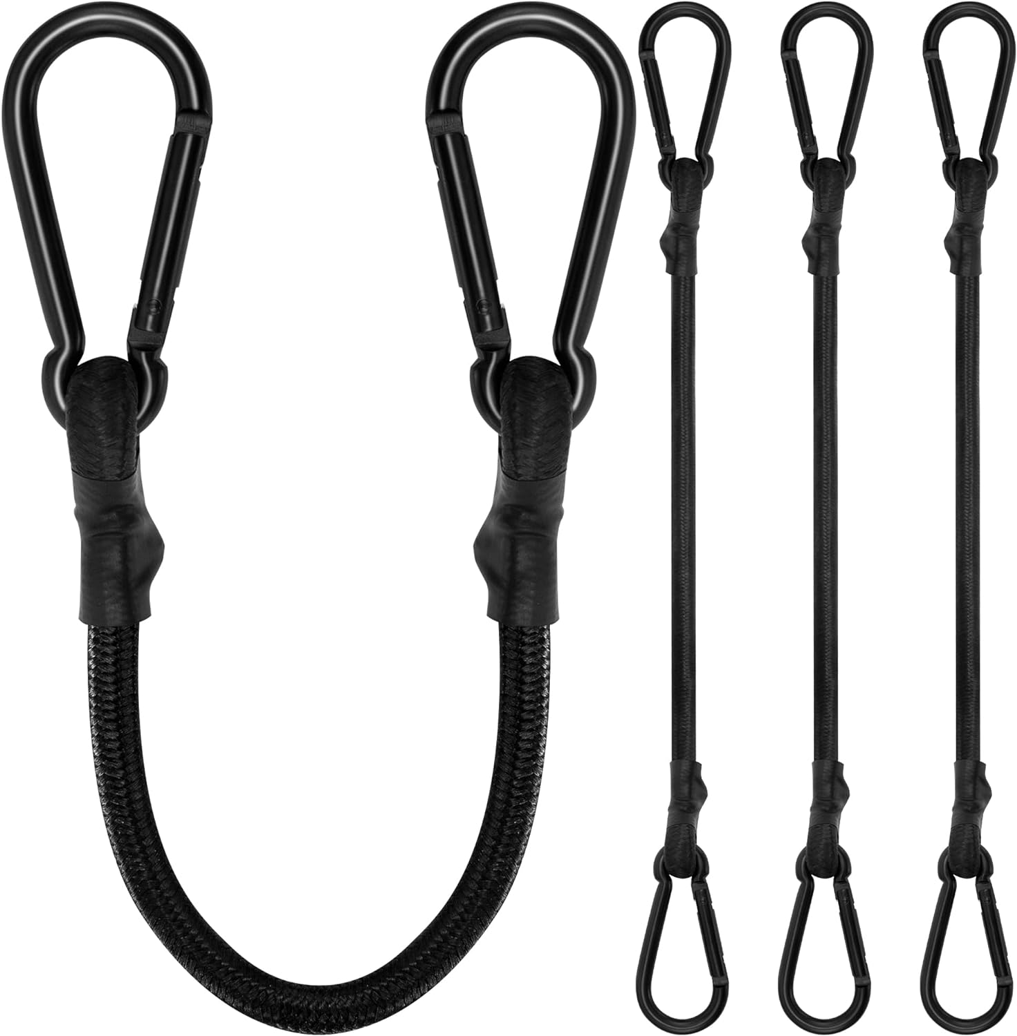 Cuerdas elásticas con ganchos, cuerdas elásticas resistentes de 18 pulgadas de largo con mosquetón al aire libre, cuerda elástica extra fuerte negra