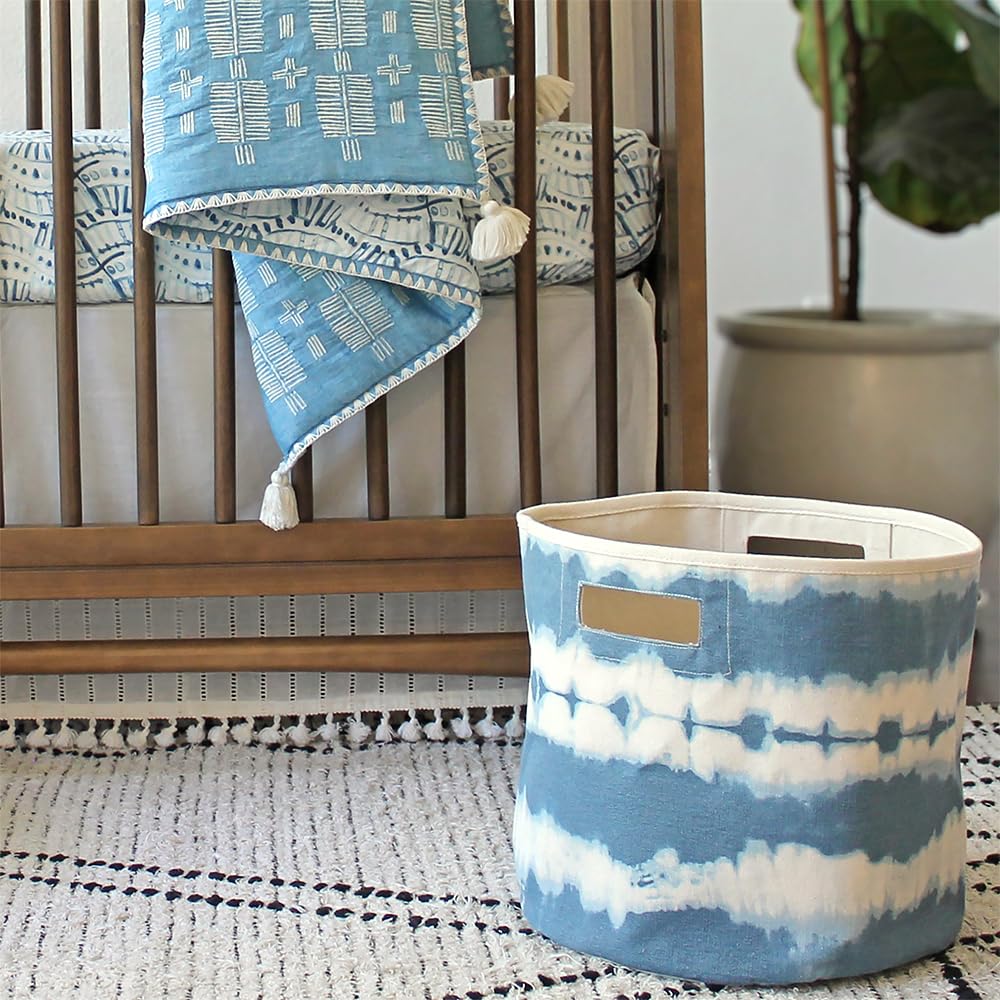 Crane Baby Contenedor de almacenamiento de tela para guardería y niños pequeños, almacenamiento de juguetes para niños y niñas, teñido anudado azul,