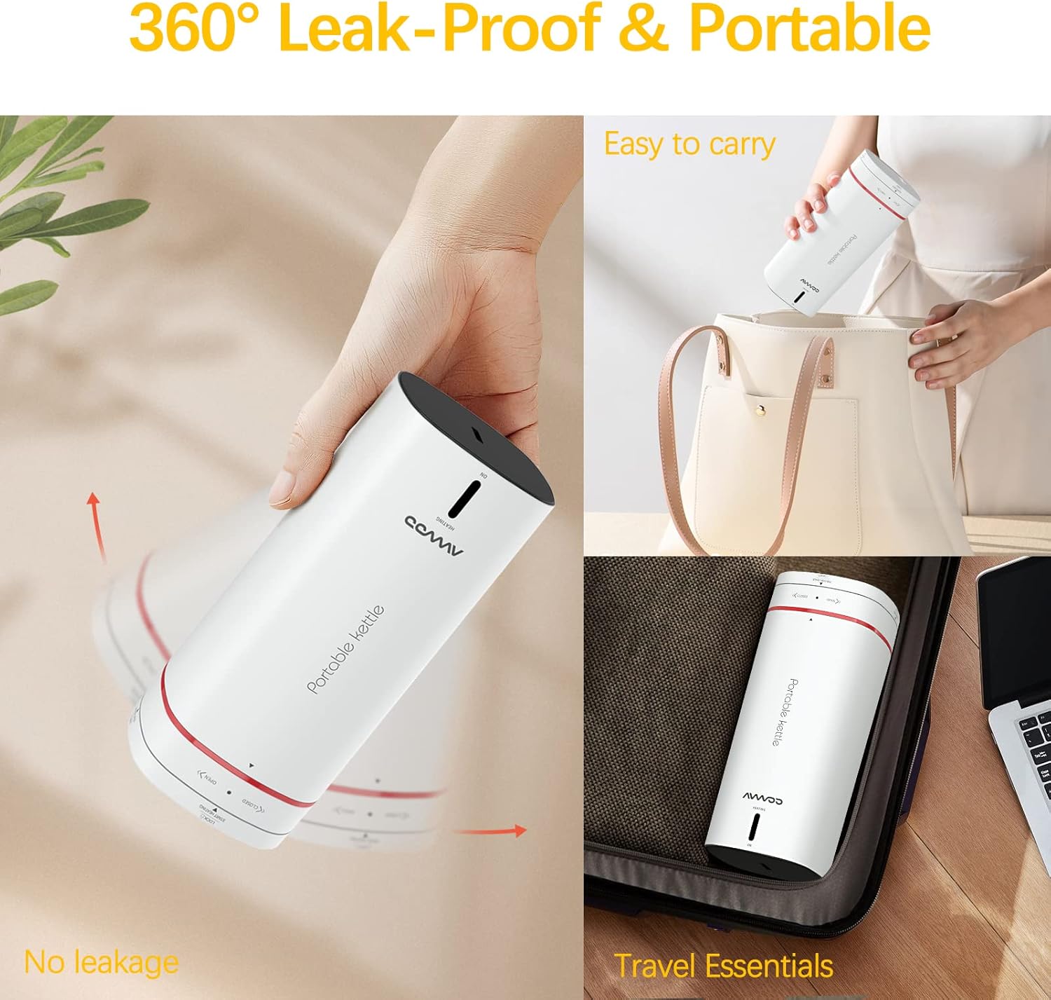 Hervidor eléctrico de viaje, hervidor eléctrico portátil, de acero inoxidable de 11.8 fl oz con protección contra hervir en seco y hervir rápido,