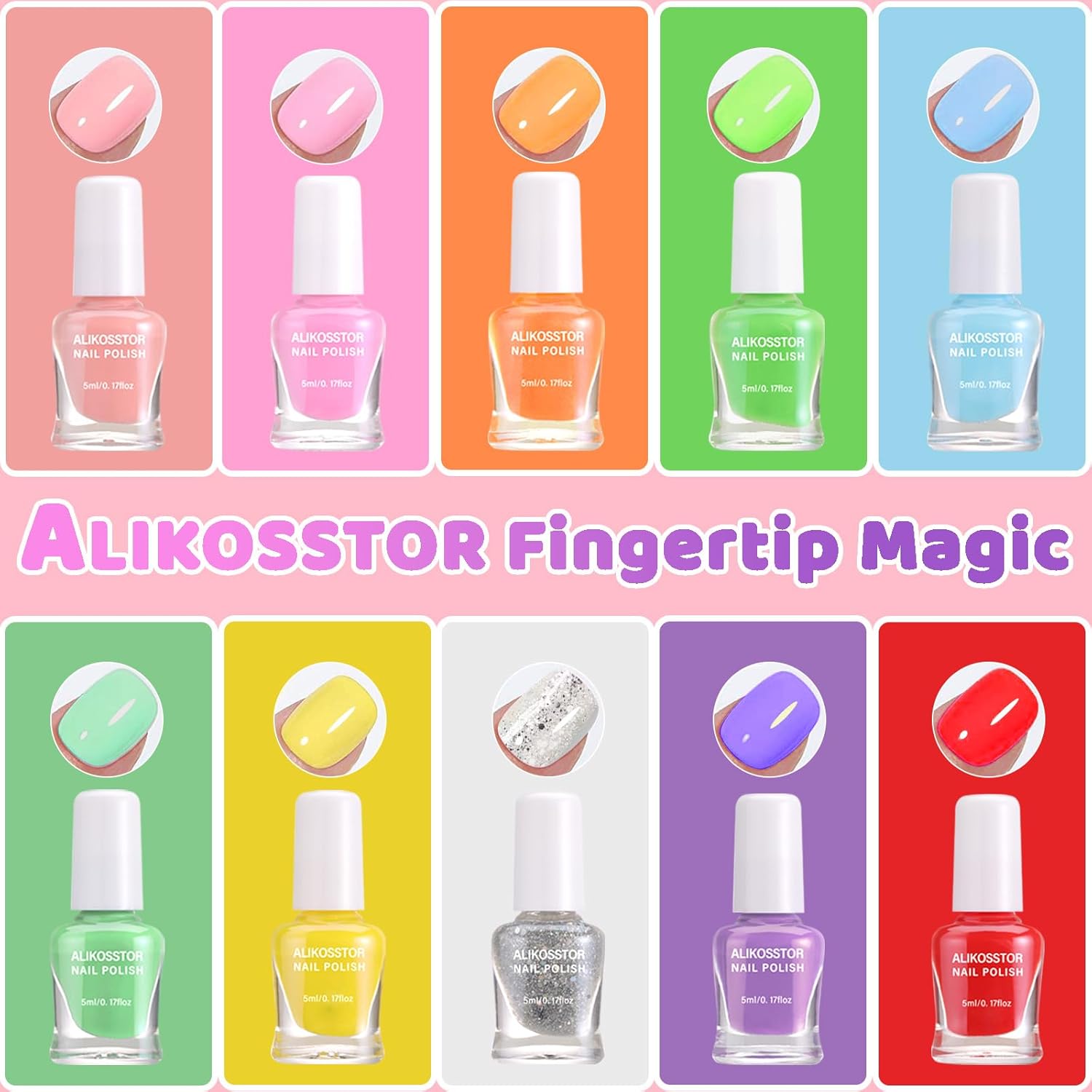 Esmalte de uñas para niños, juego de esmaltes de uñas no tóxicos, de secado rápido, para niñas, 10 colores arcoíris que se despegan a base de agua,
